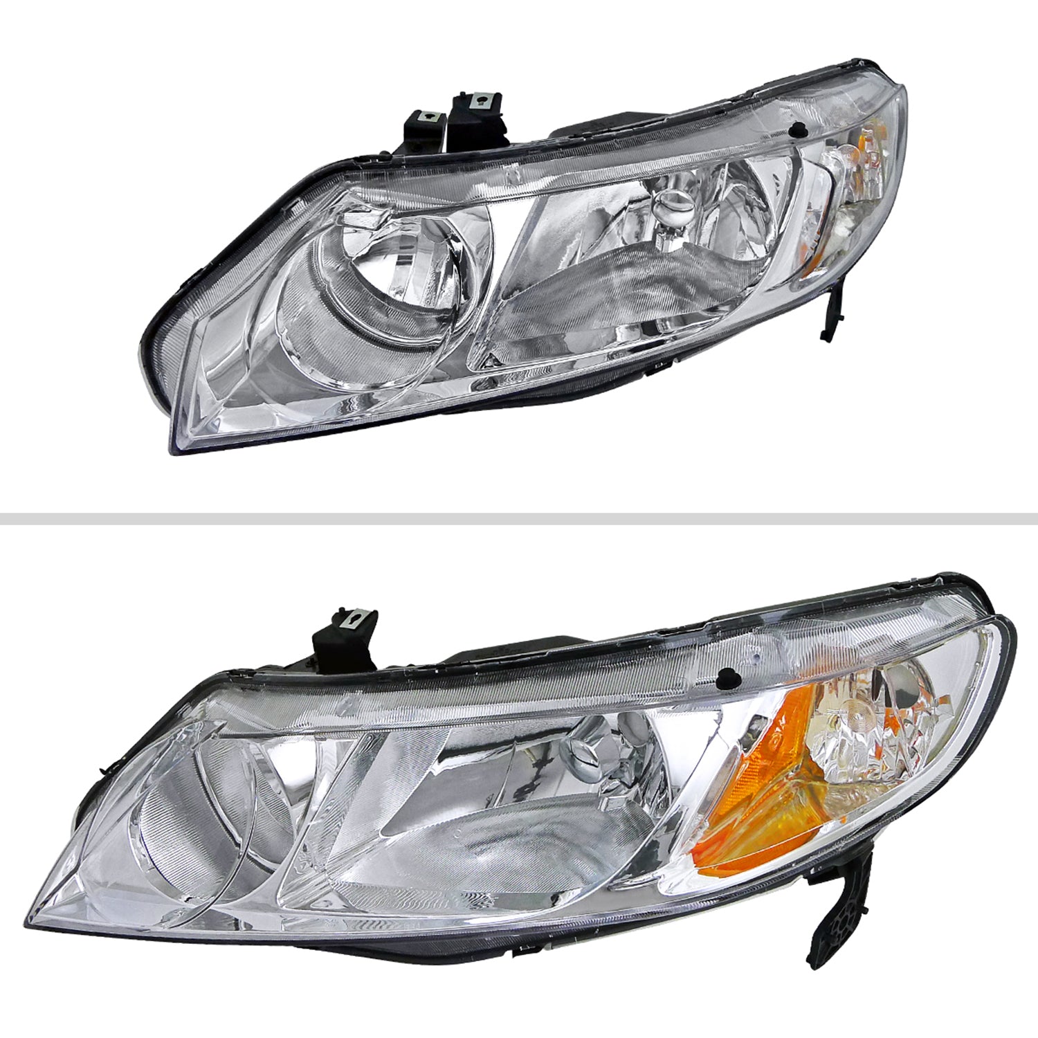 2006-2011 Honda Civic Sedan Crystal Headlights Chrome Housing/Clear Lens