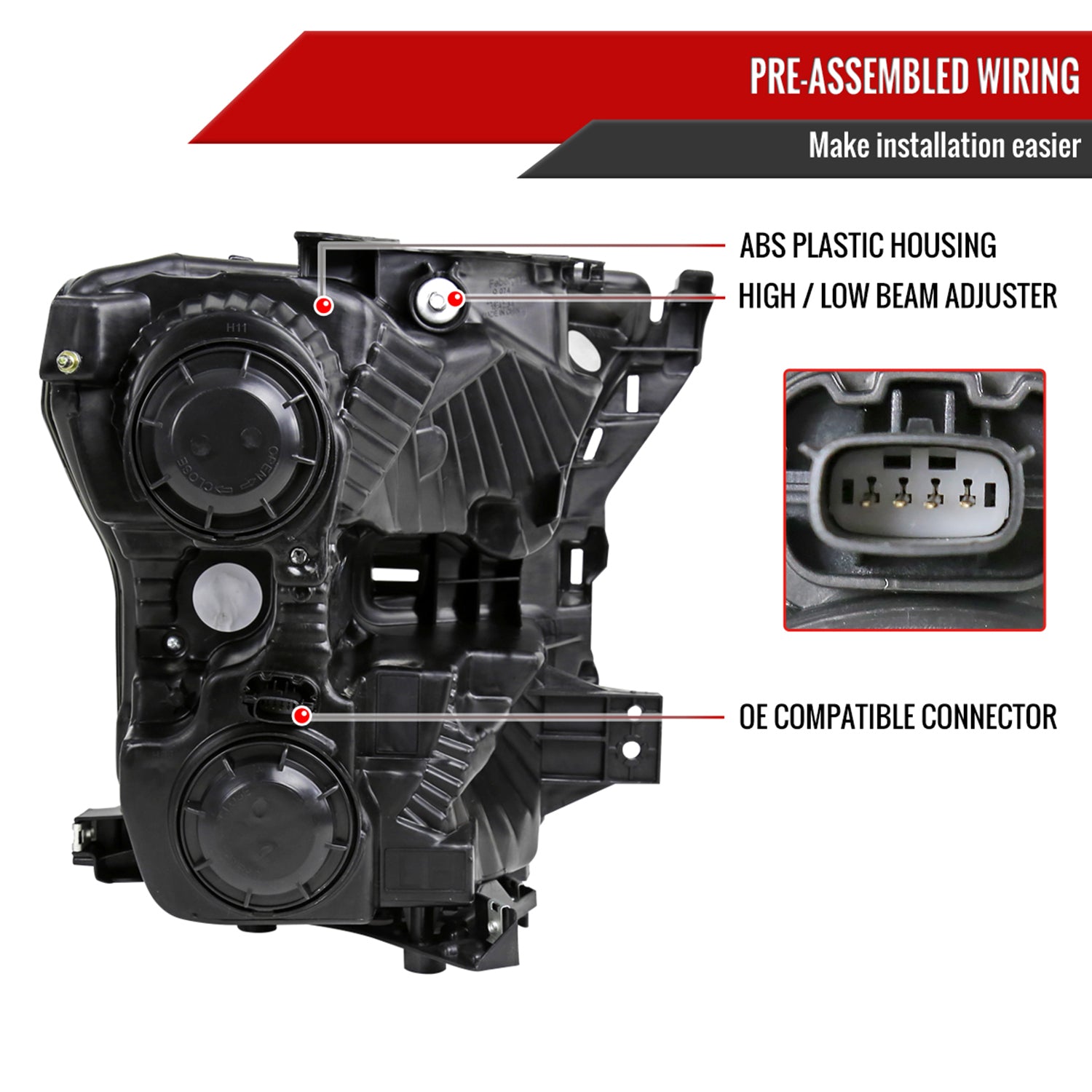 2015-2017 Ford F-150 Replacement Factory Style Headlights Matte Black/Clear