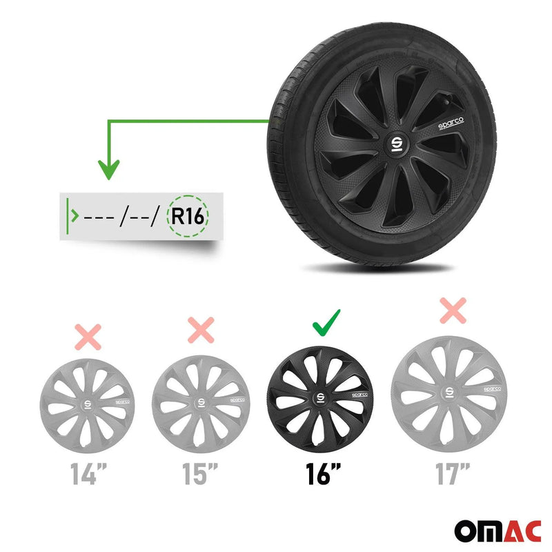 Sicilia Hub Caps Wheel Cover 16" Black Carbon Full Set 4 pcs.