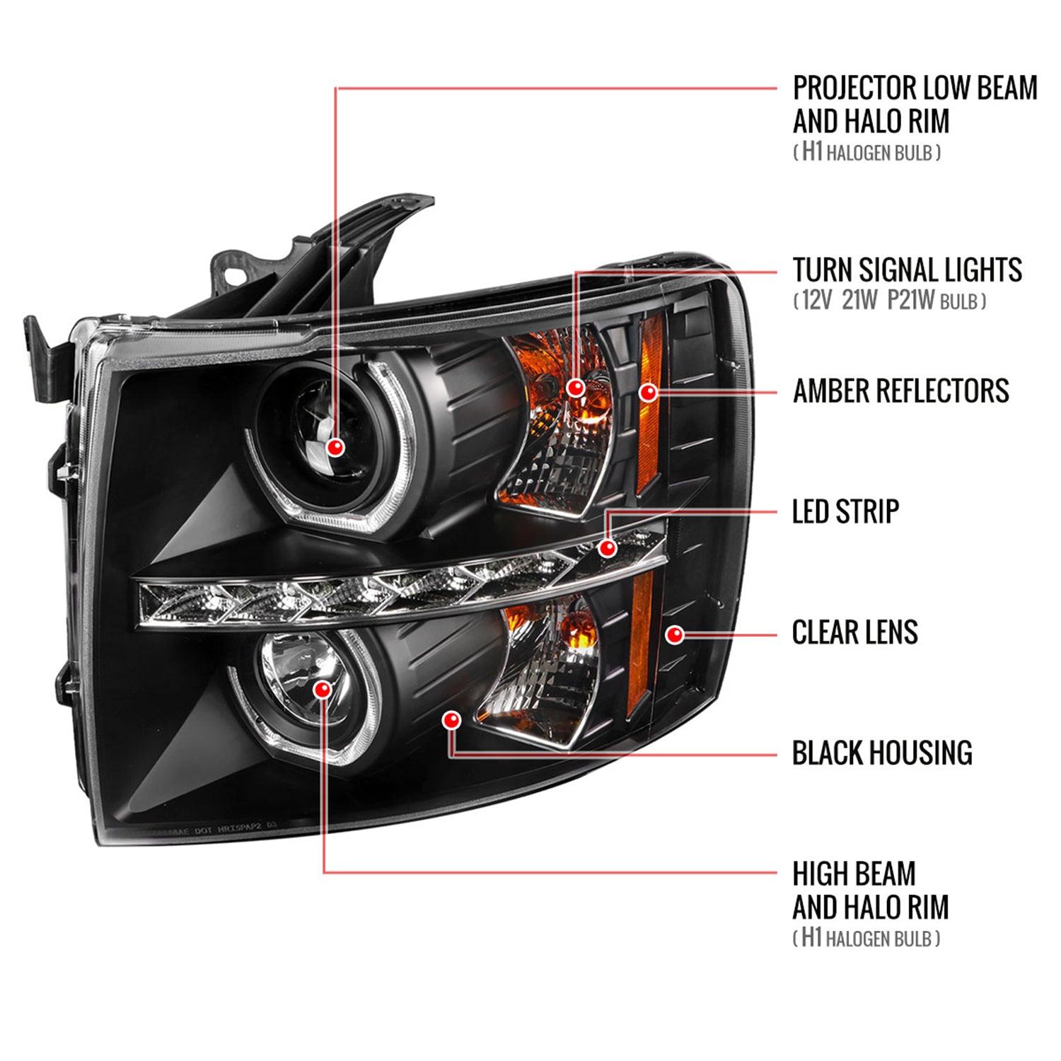 2007-2013 Chevy Silverado 1500 2500HD 3500HD Dual U-Ring Headlights LED Black