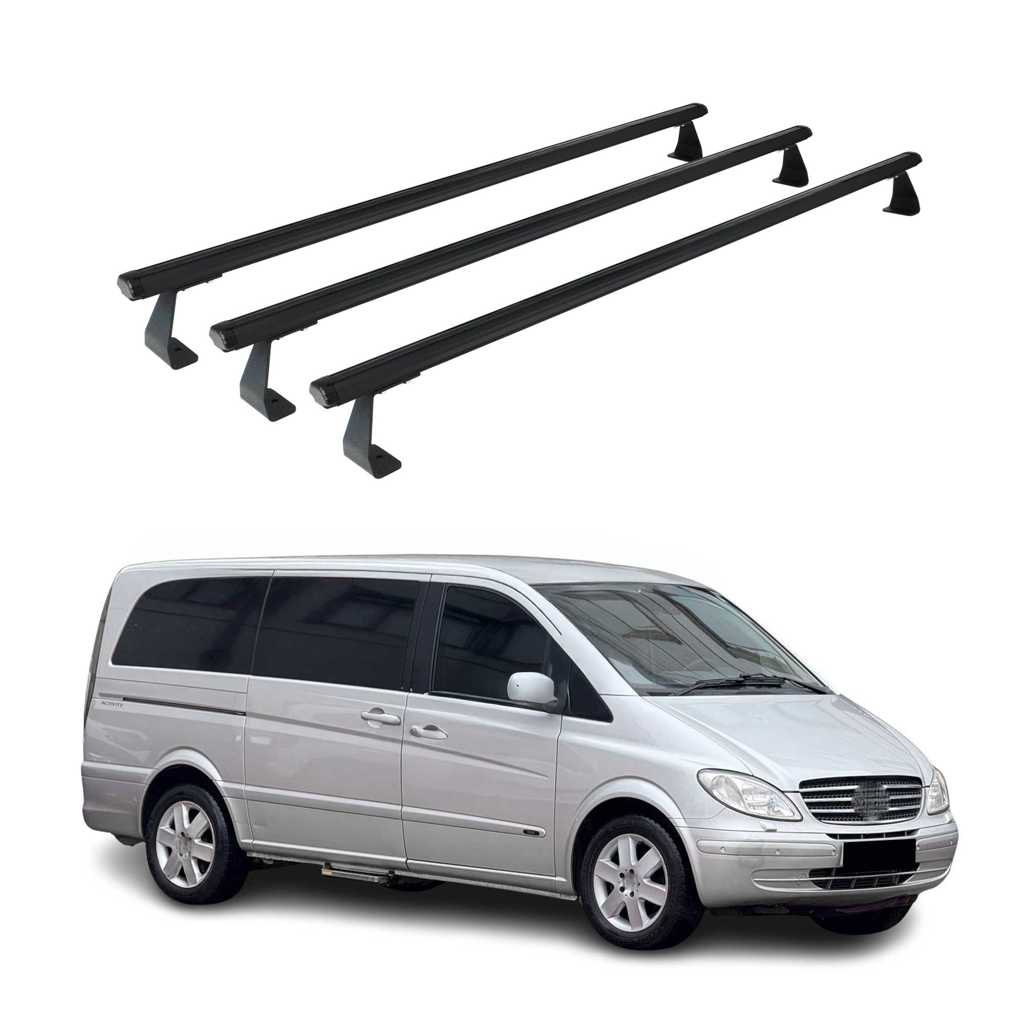 2016-2023 Mercedes Metris Roof Racks Cross Bar Black Alu 3 Pcs