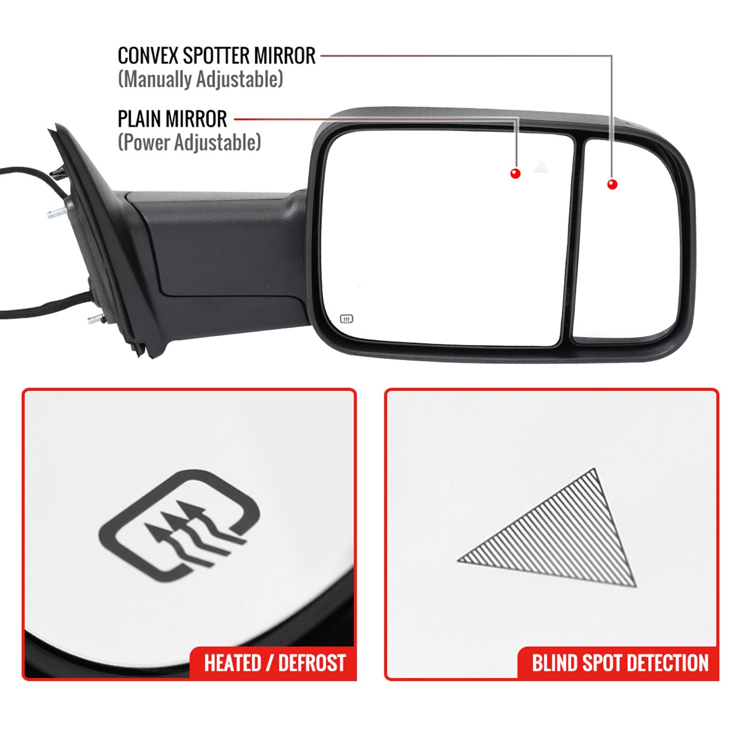 2019-2022 Ram 2500 3500 Black Auto-Fold Side Mirror & Turn Signal Passenger