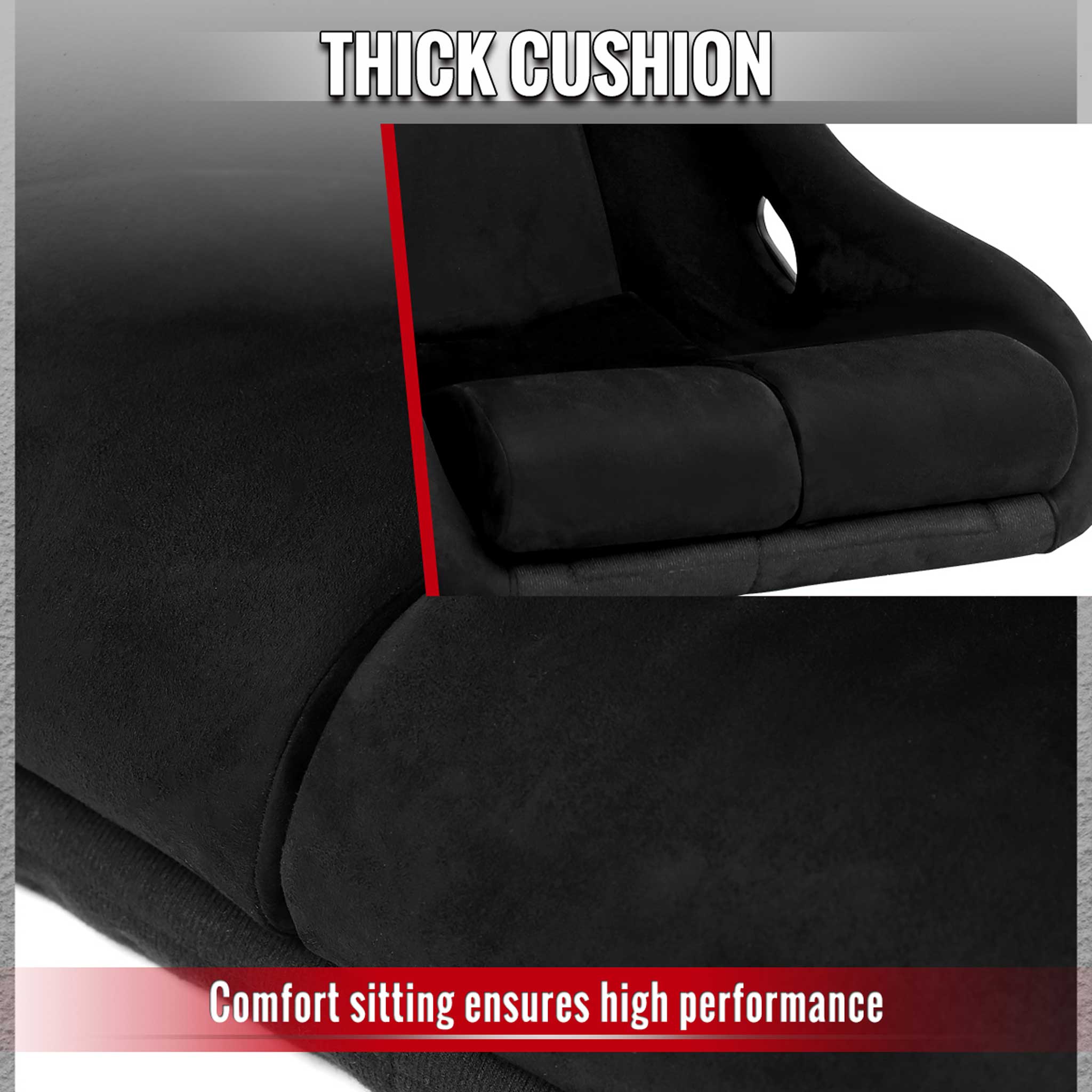 Universal Bucket Racing Seat Fiber Glass Black Suede Double Silver Stitch