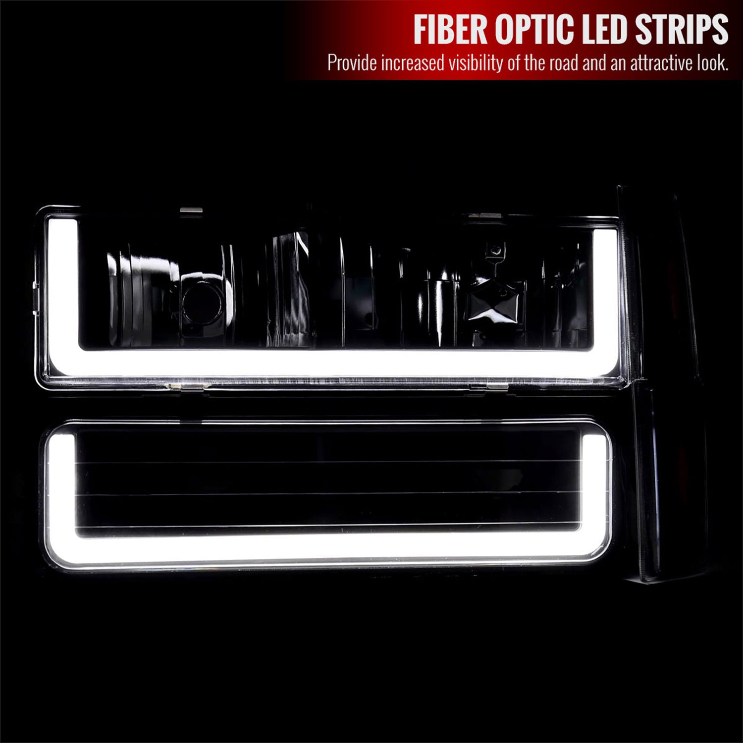 1988-1993 Chevy C10 C/K Sierra Tahoe LED Tube Headlights &Corner Lights Black
