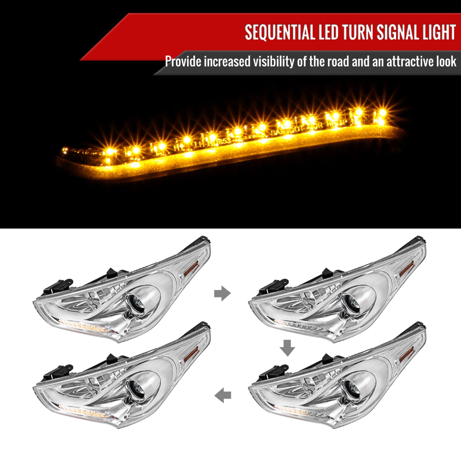 2012-2017 Hyundai Veloster LED Light Bar Headlight Signal Lights Chrome