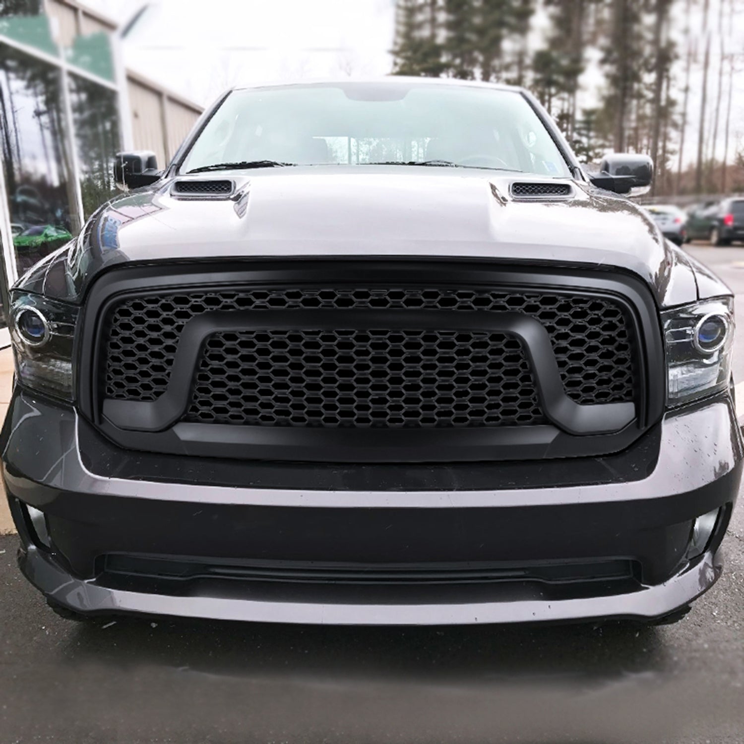 2013-2018 Dodge RAM 1500 Matte Black ABS Rebel Style Honeycomb Mesh Grille