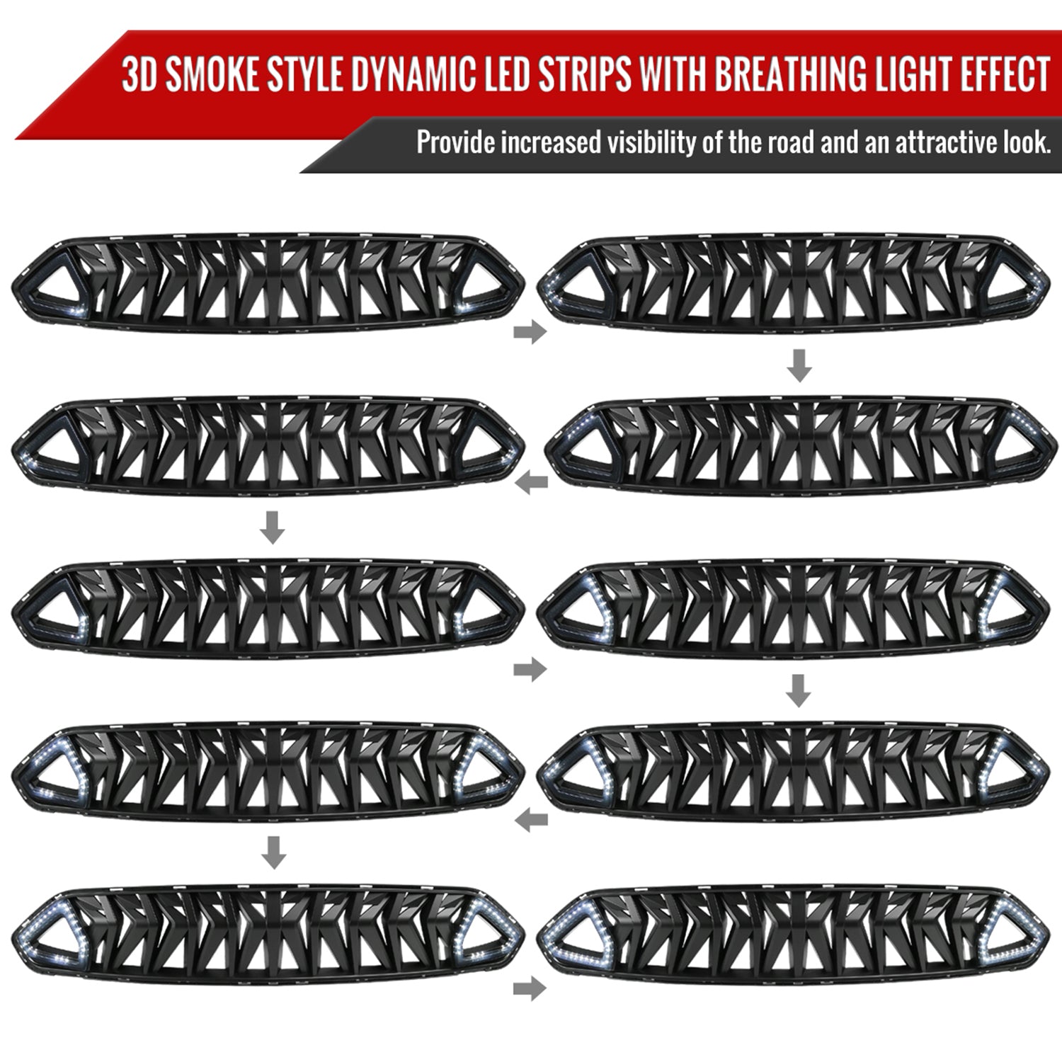 2018-2023 Ford Mustang Shark Hood Grille w/Sequential LED Turn Signal Lights