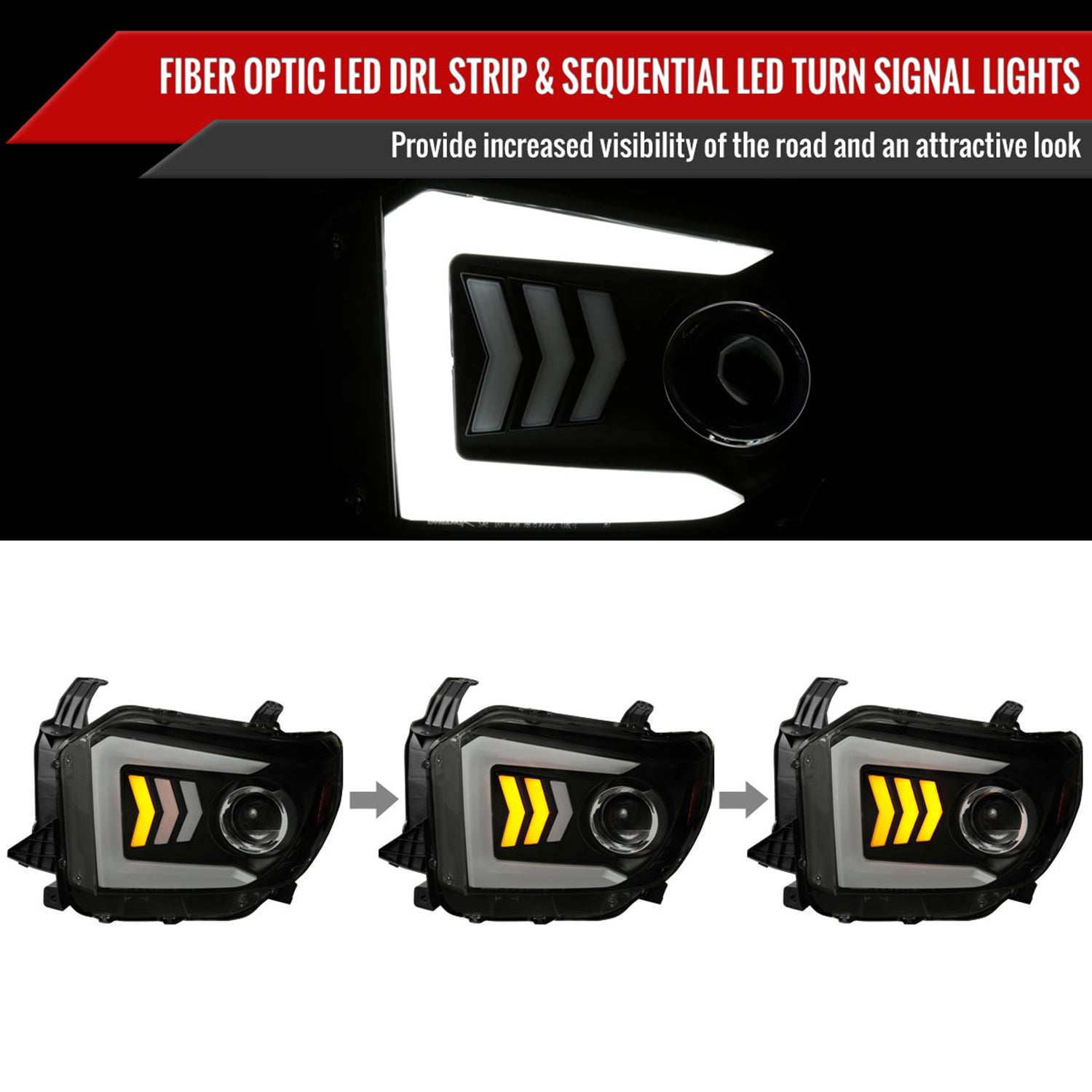 2014-2021 Toyota Tundra LED CBar Projector Headlights Arrow Turn Signals Smoke