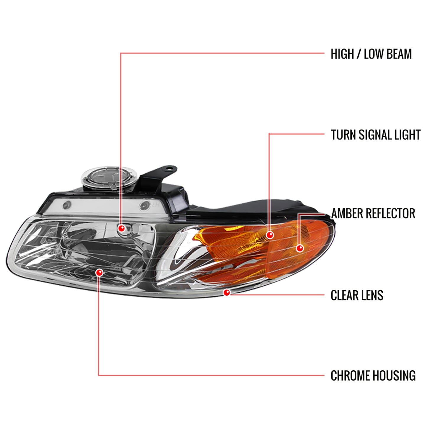 1996-2000 Dodge Caravan / Voyager Town & Country Crystal Headlights Chrome