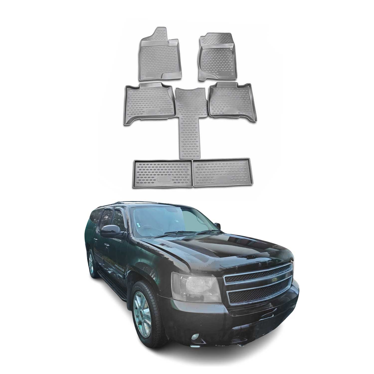 2007-2014 Chevrolet Suburban Floor Mats Liners Full Set All Weather Gray