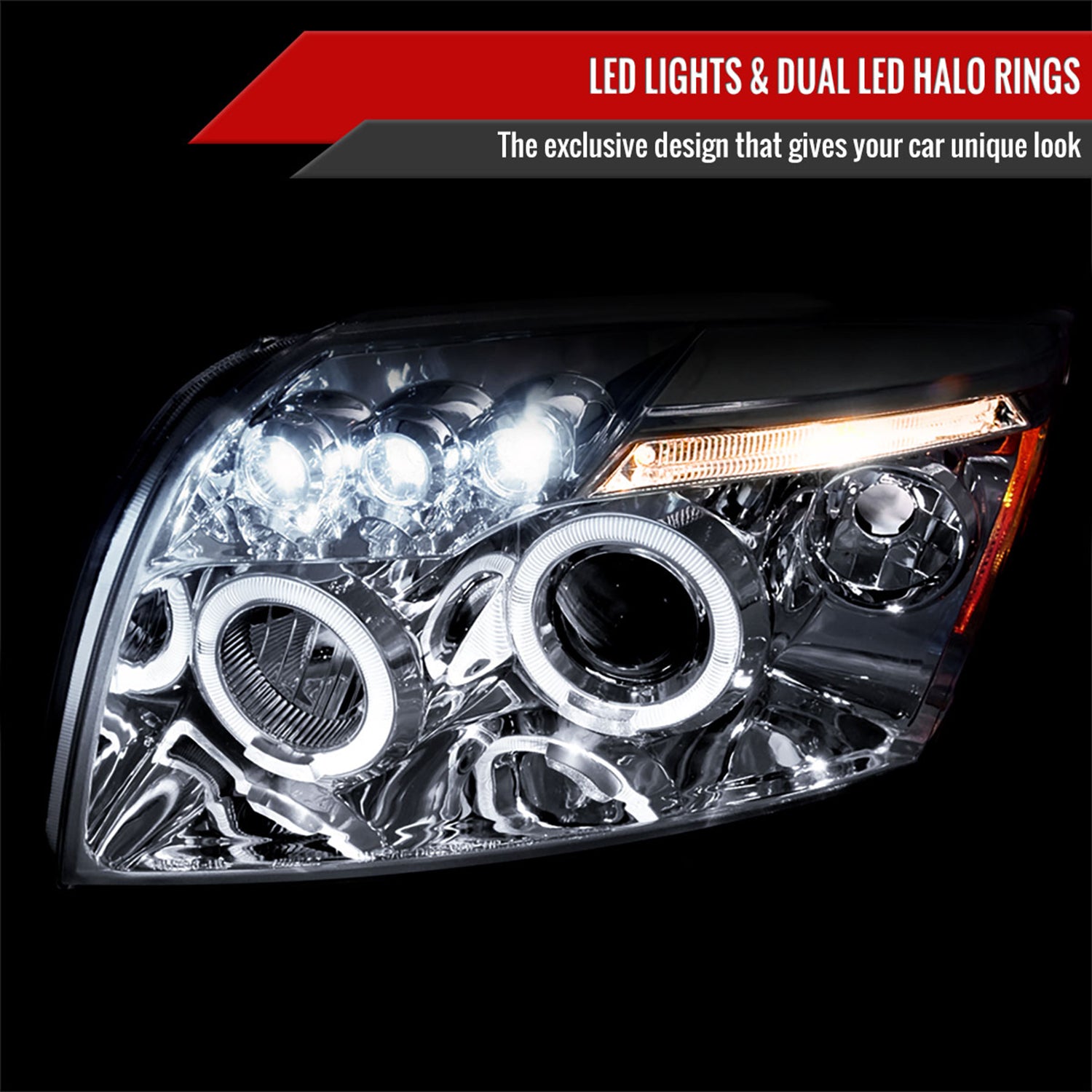 2007-2012 Dodge Caliber Dual Halo Projector Headlights Chrome/Clear Lens