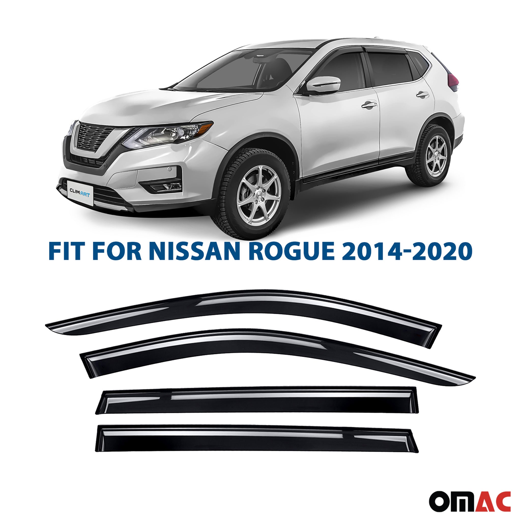 Clim Art Wind Deflectors for Nissan Rogue 2014-2020 Shatterproof Tape-On Dark 4x