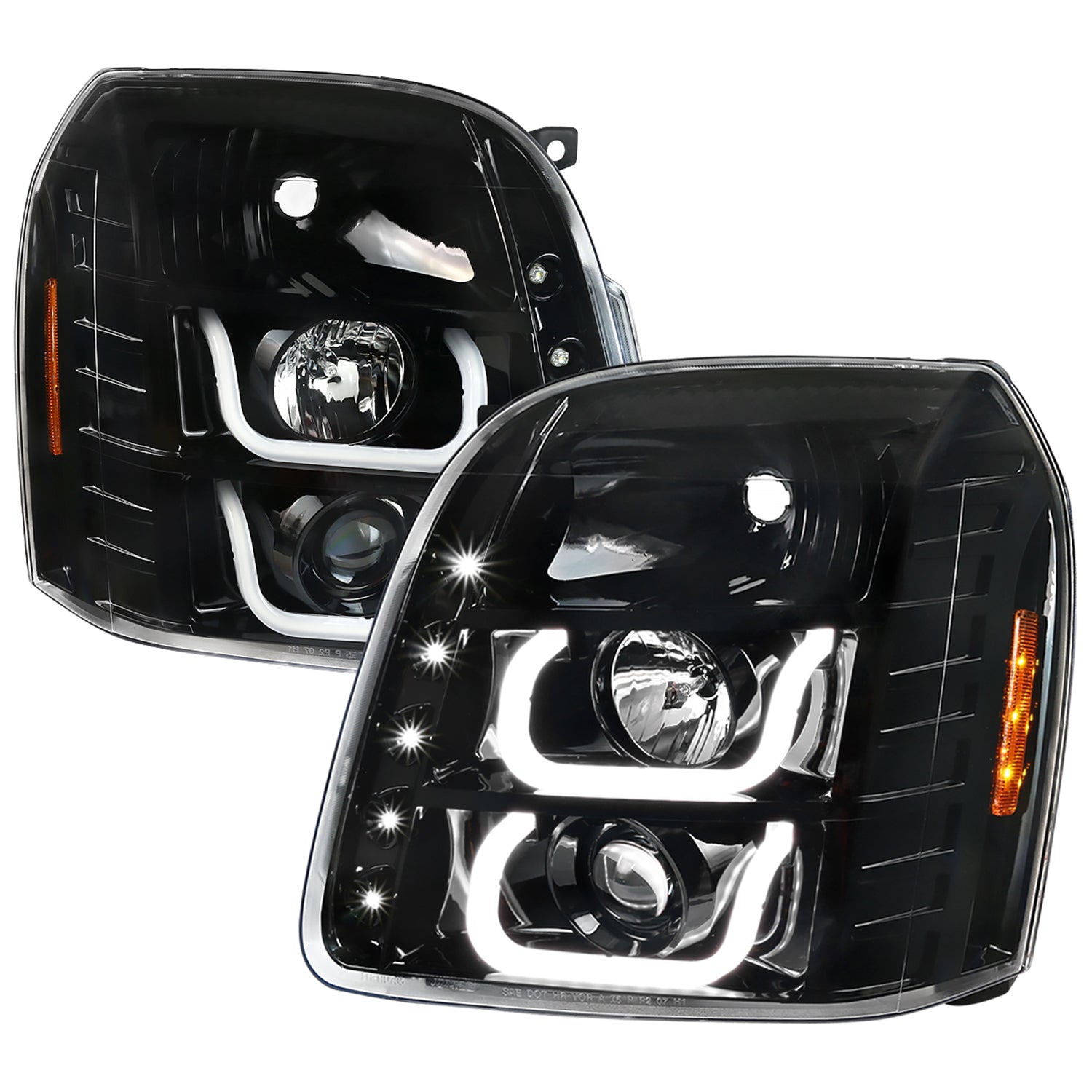 2007-2014 GMC Yukon/Yukon XL 1500/2500 LED UBar Projector Headlights Jet Black