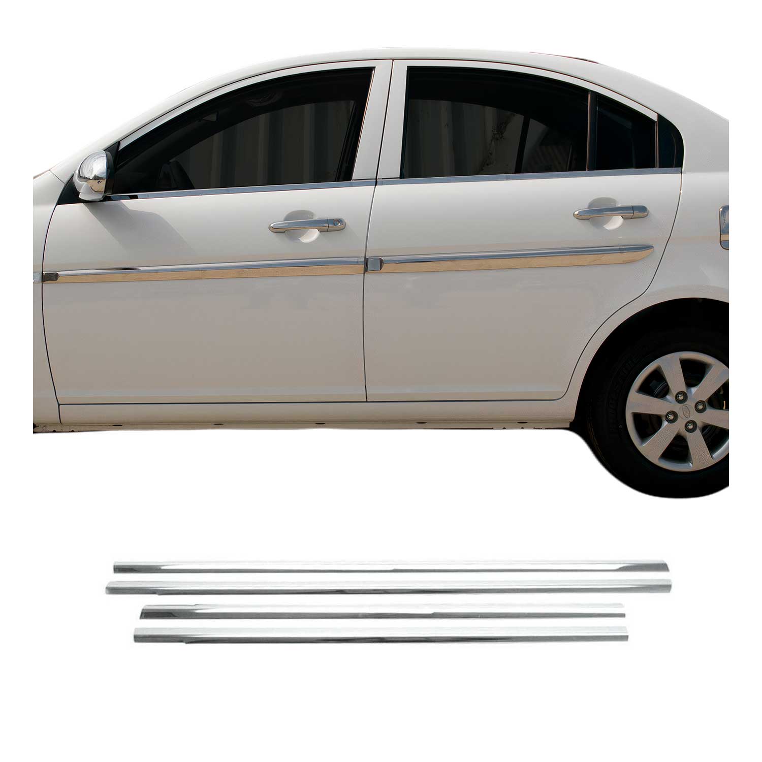2006-2011 Hyundai Accent Window Molding Trim Streamer Stainless Steel Silver 4 Pcs