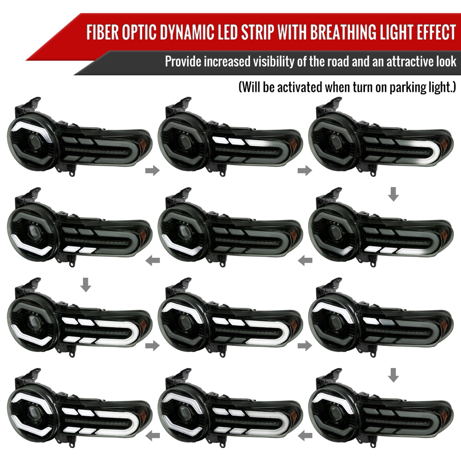 2007-2014 Toyota FJ Cruiser Signal Animated LED Bar Projector Headlights Smoke