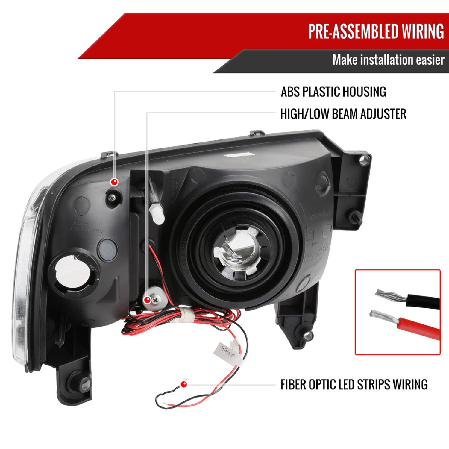 1994-2001 Dodge RAM 1500/2500/3500 Dual LED Bar Factory Headlights Black Amber