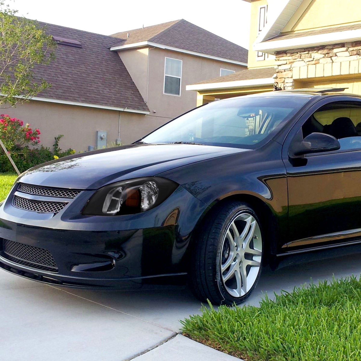 2005-2010 Chevy Cobalt Pontiac Pursuit Factory Crystal Headlights Matt Black