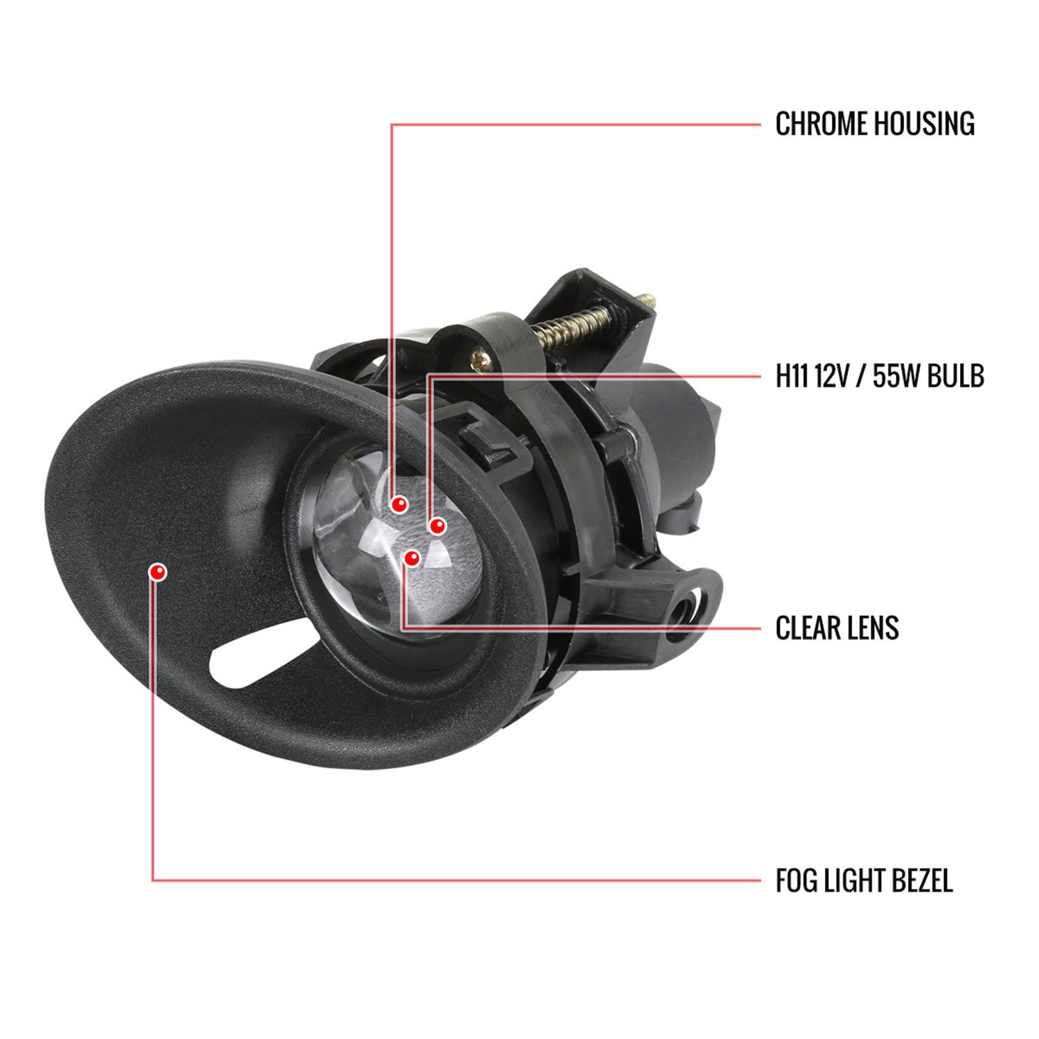 2014-2015 Chevy Camaro 3.6L V6 12V/55W H11 Projector Fog Lights Kit Chrome