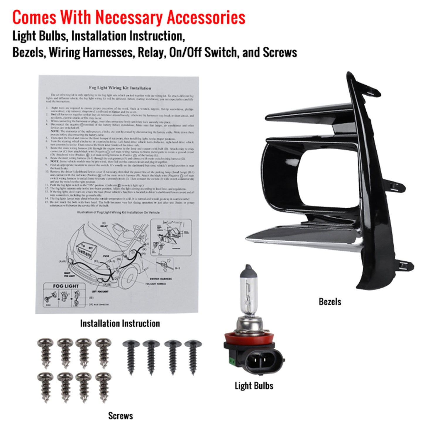 2018-2019 Toyota Sienna 12V/55W H11 Fog Lights Kit Chrome Housing/Clear Lens