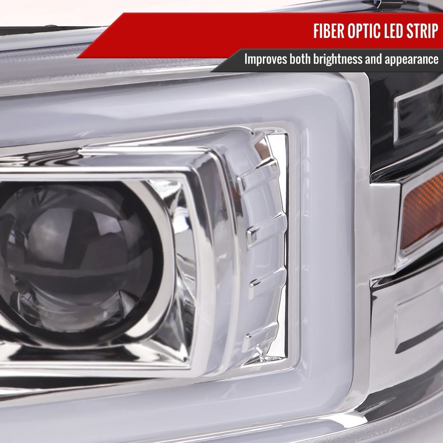 2000-2006 GMC Sierra/Denali/Yukon LED Strip Projector Headlights Chrome/Clear