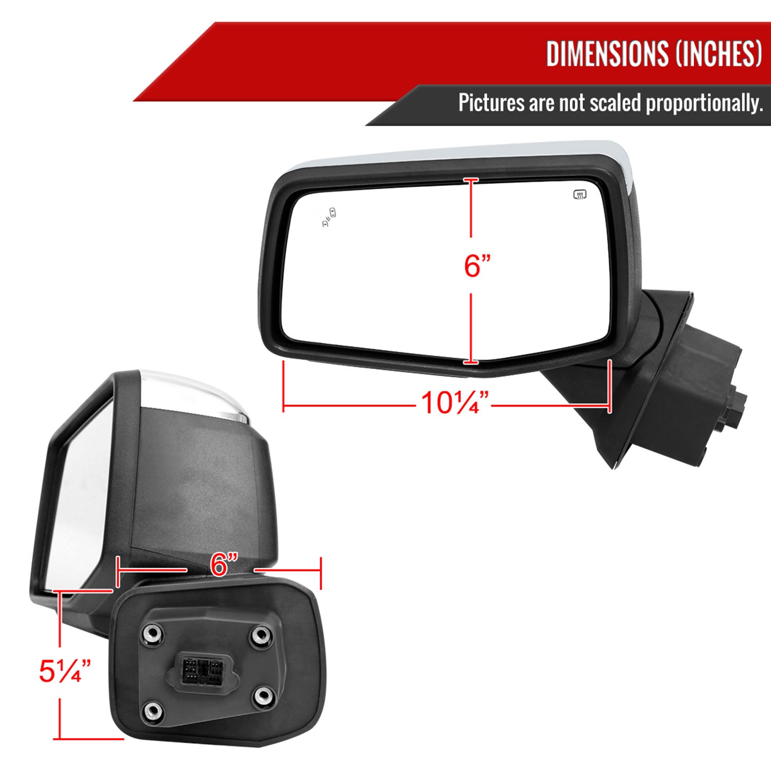 2019-2024 Chevy Silverado 1500 Chrome Manual Fold & Heated Side Mirror Driver