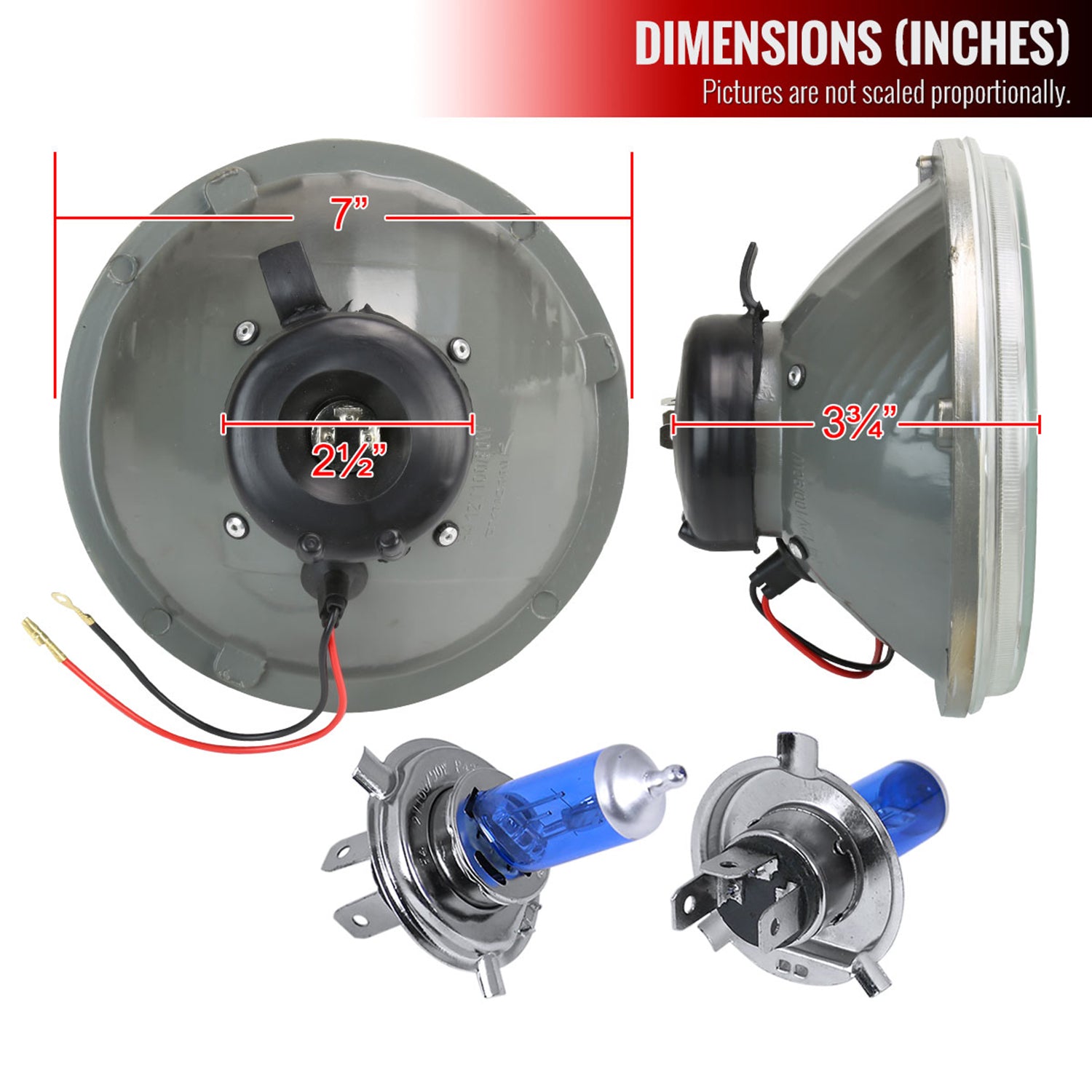 Universal 7" Round H4 Projector Headlights Matte Black Housing/Clear Lens