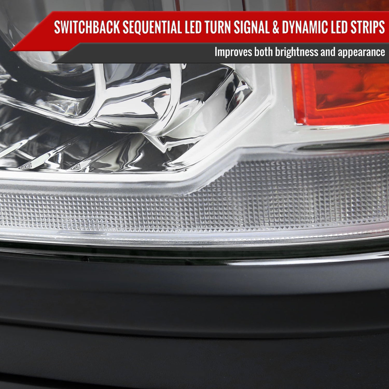 2014-2015 Chevy Silverado 1500 LED Bar Projector Headlights Chrome/Black Trim