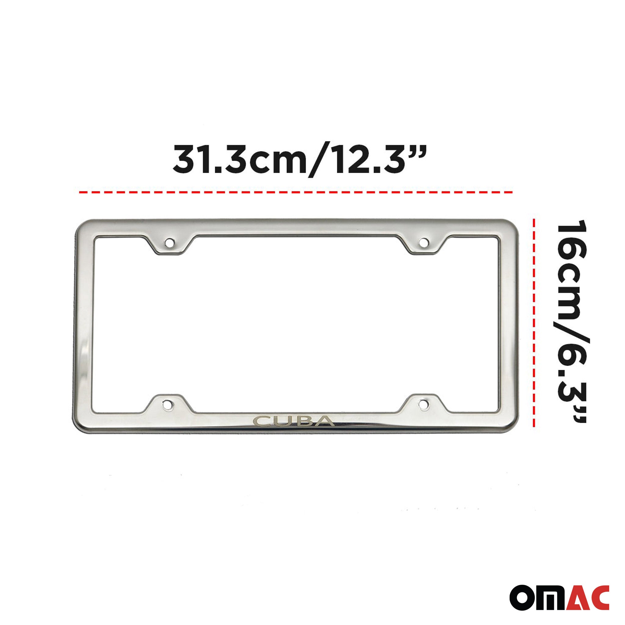 CUBA Print License Plate Frame Tag Holder Chrome S. Steel Set 2 Pcs.