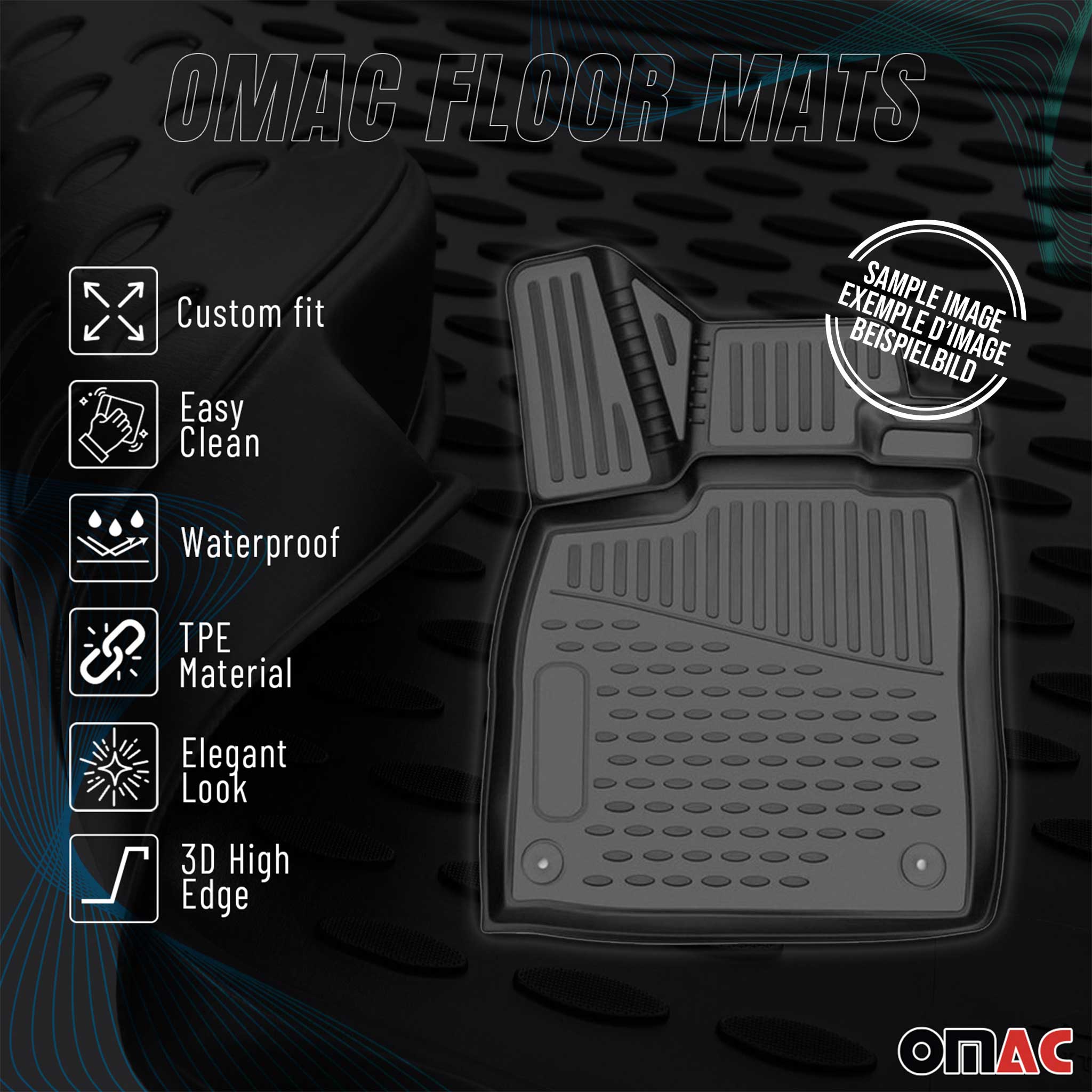 OMAC Floor Mats Liner for Audi A3 2022-2024 Black TPE All-Weather 4 Pcs