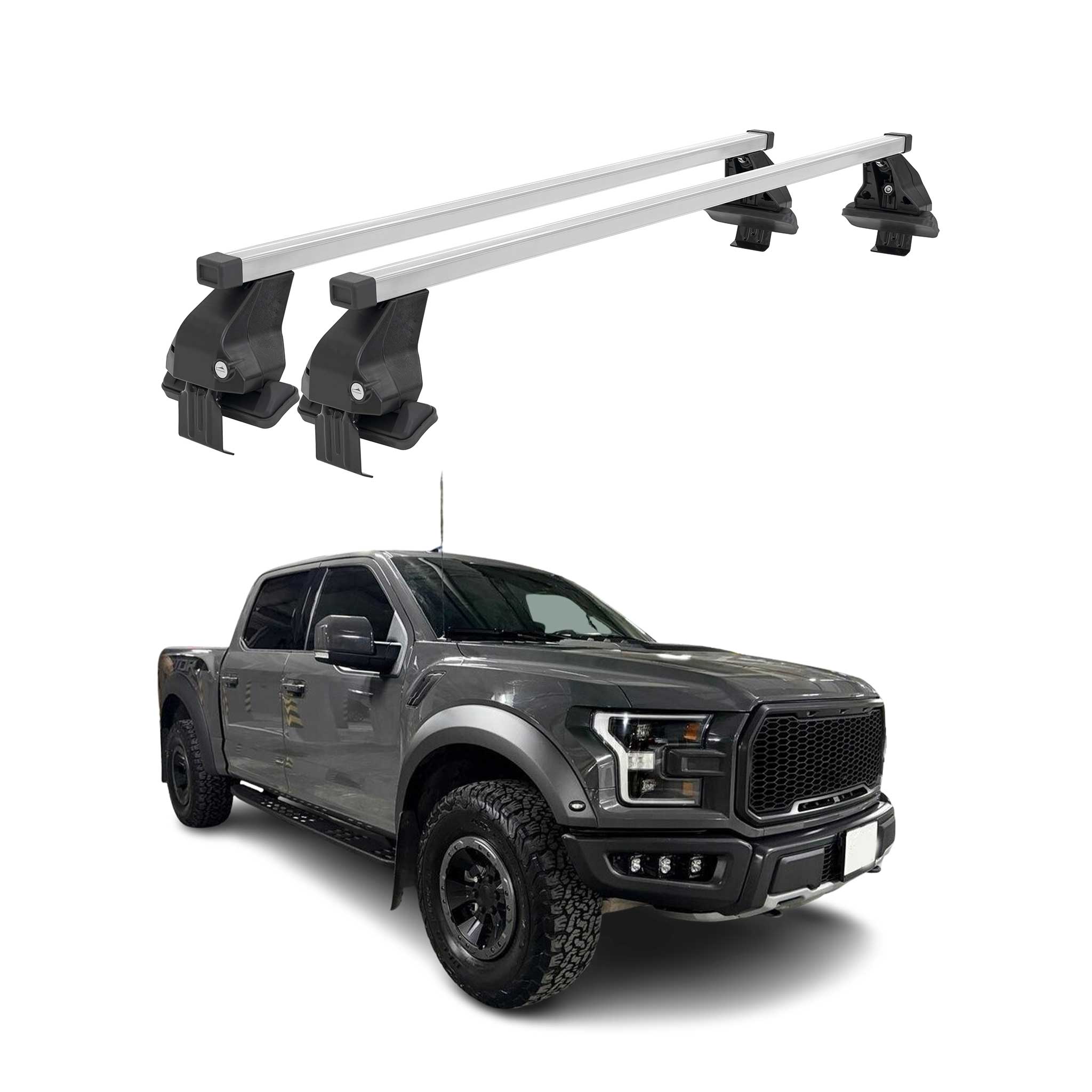2015-2026 Ford F-150 SuperCrew Cab Roof Rack Cross Bars Silver
