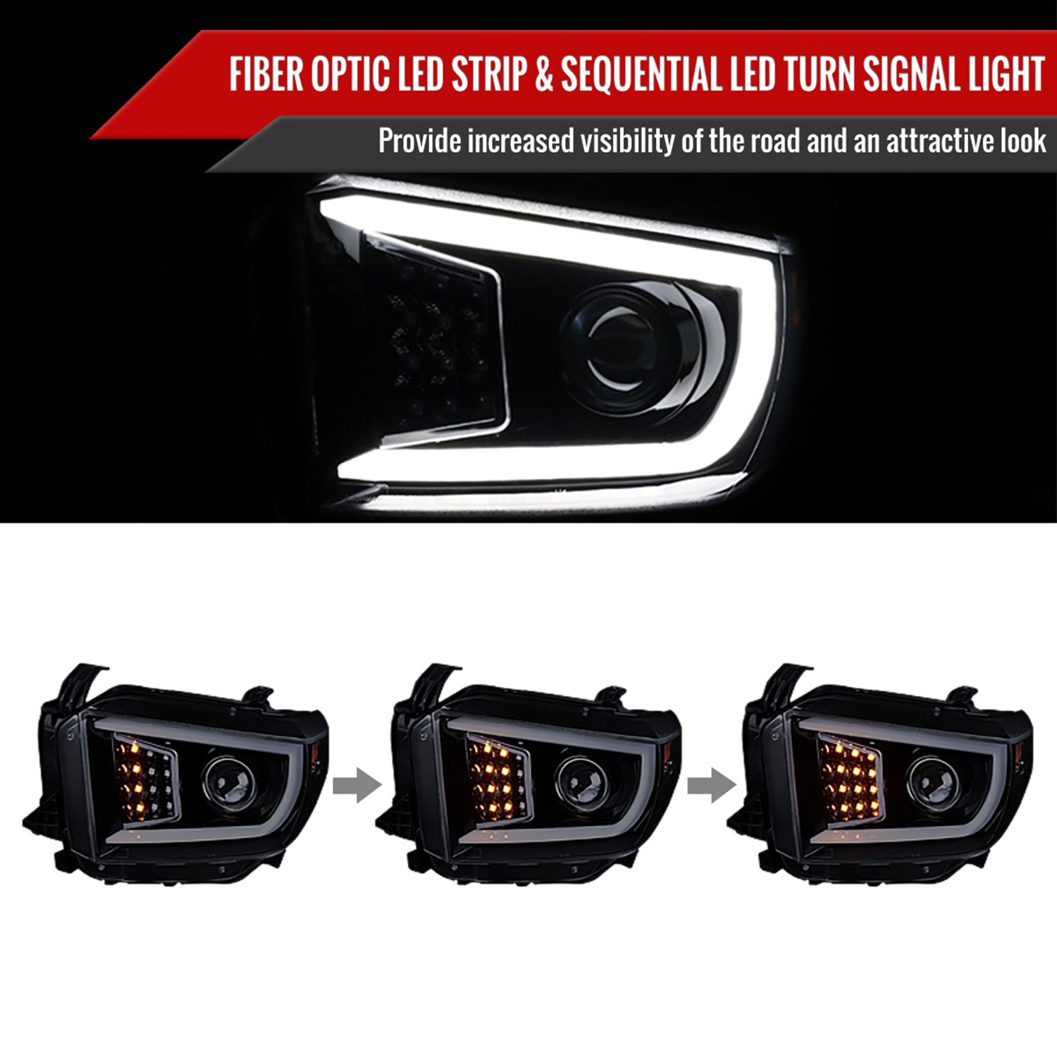 2014-2021 Toyota Tundra LED CBar Projector Headlights Turn Signal Lights Smoke