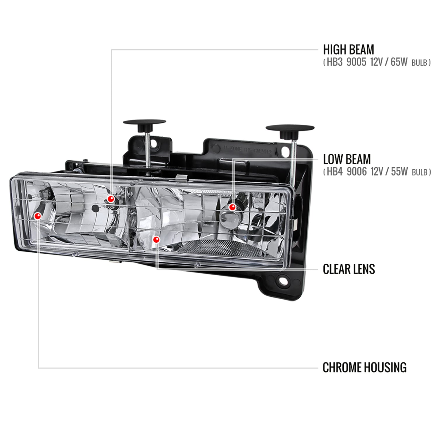 1988-1998 Chevy C/K C10/Tahoe/Sierra/Yukon/Suburban Crystal Headlights Chrome