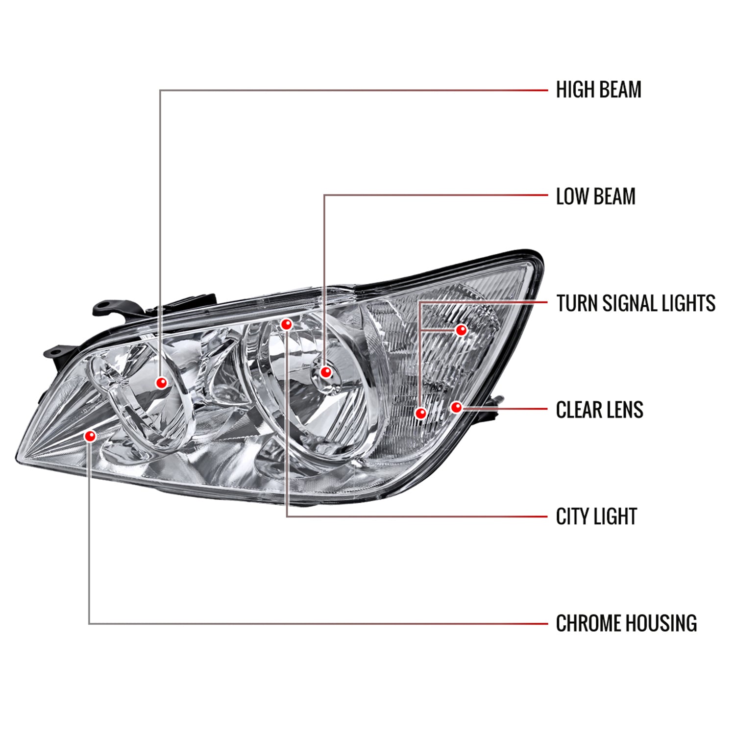 2001-2005 Lexus IS300 Factory Style Crystal Headlights Chrome/Clear Lens