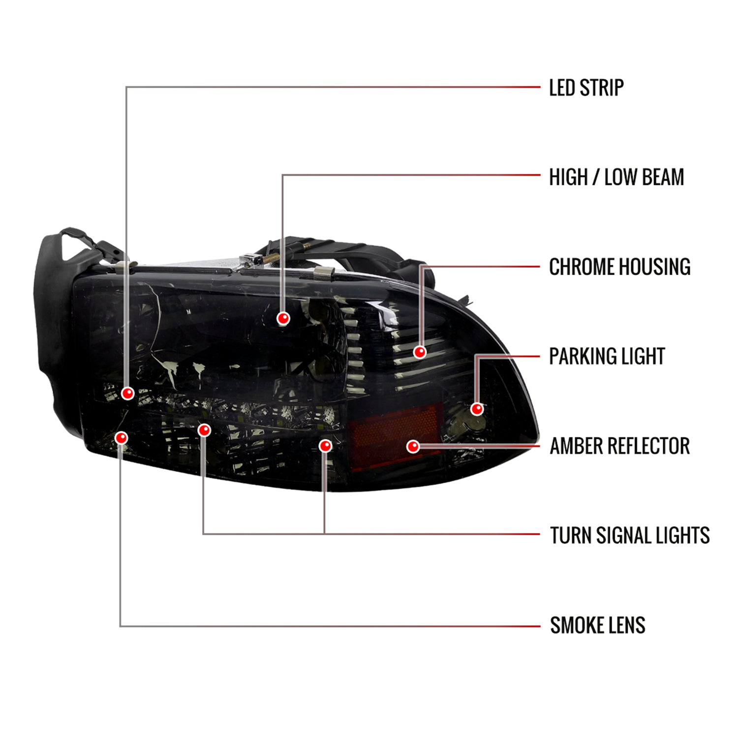 1997-2004 Dodge Dakota/ Durango LED Light Factory Crystal Headlights Smoked