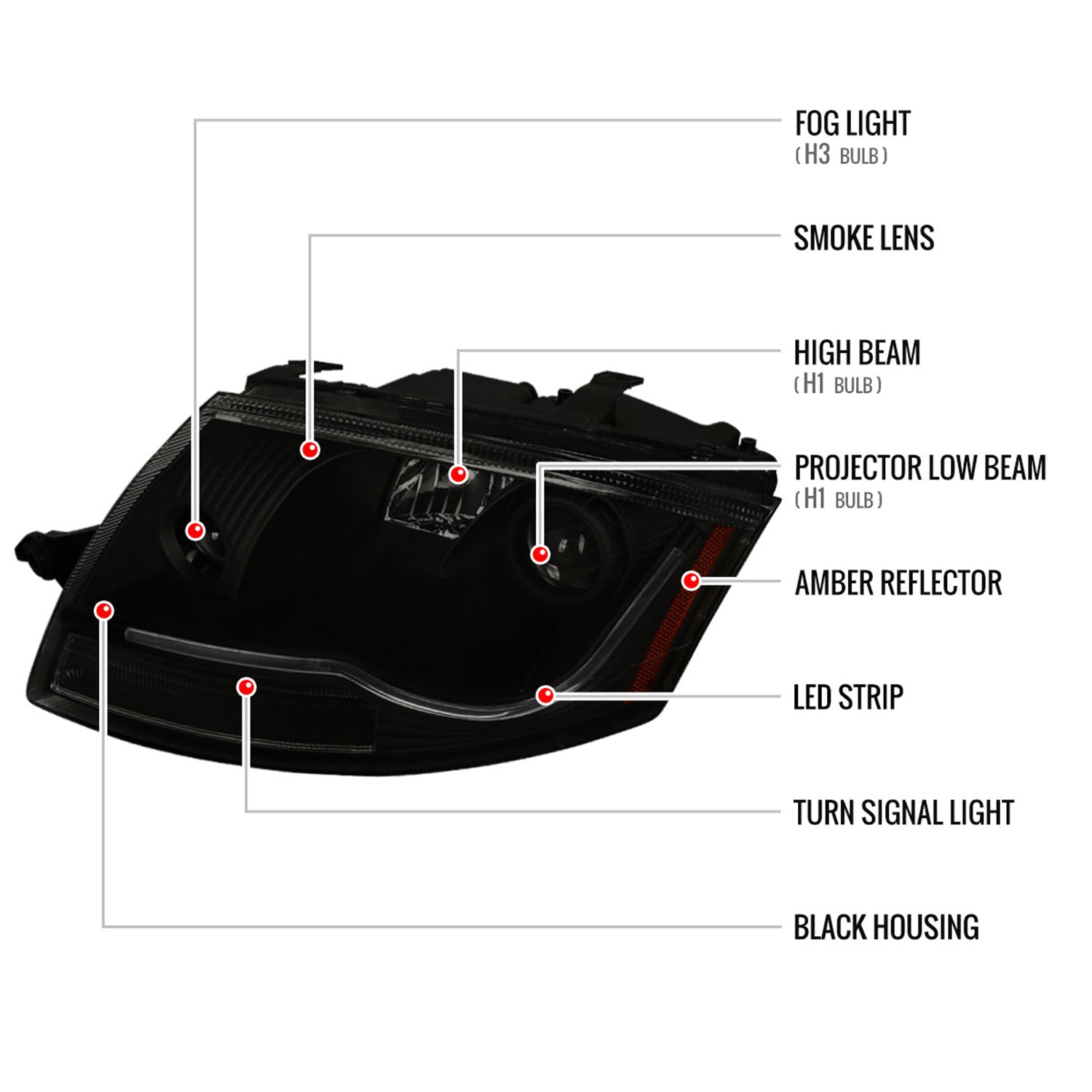 1999-2006 Audi TT LED Bar Projector Headlights Black Housing/Smoke Lens