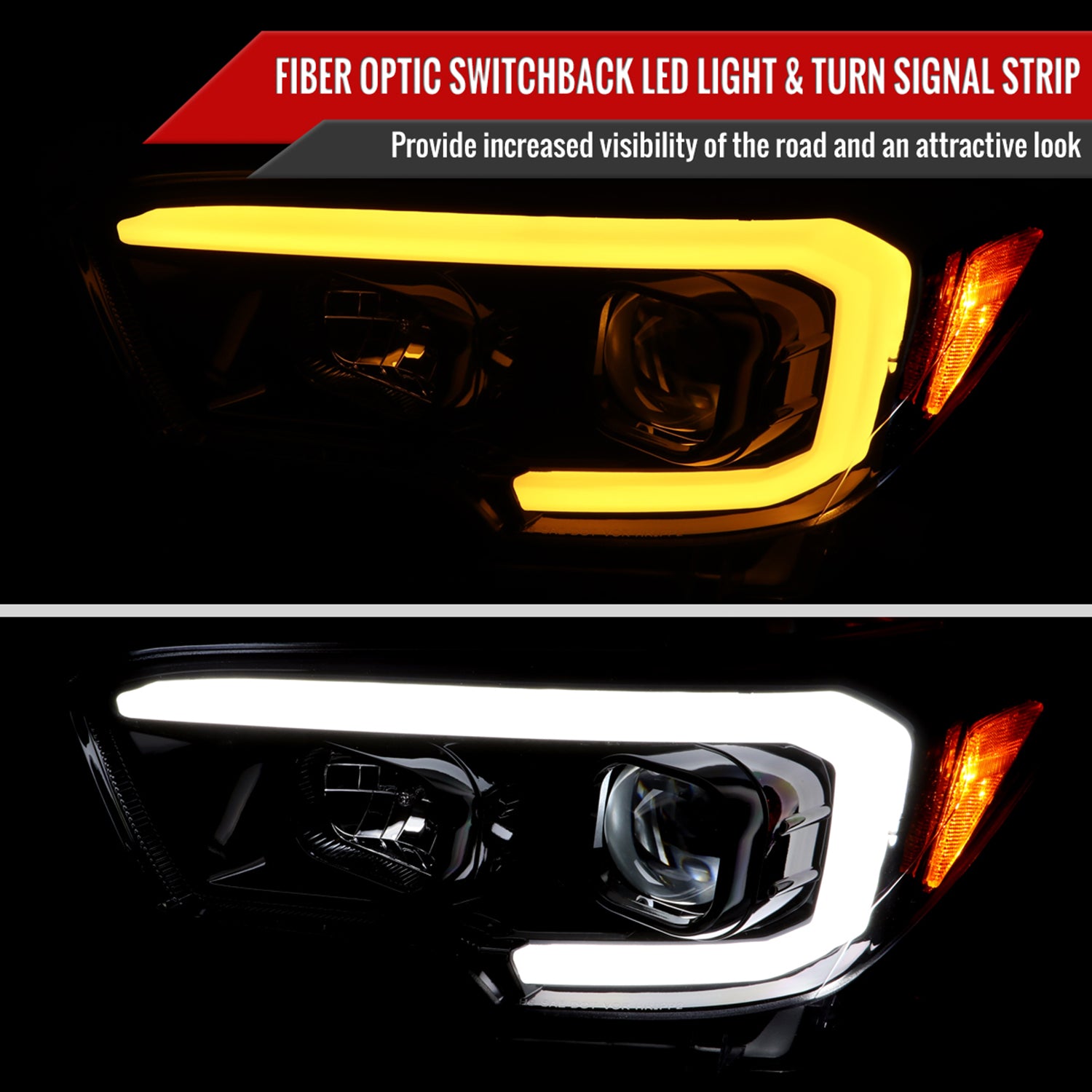 2016-2023 Toyota Tacoma Switchback LED C-Bar Projector Headlights Black/Smoke
