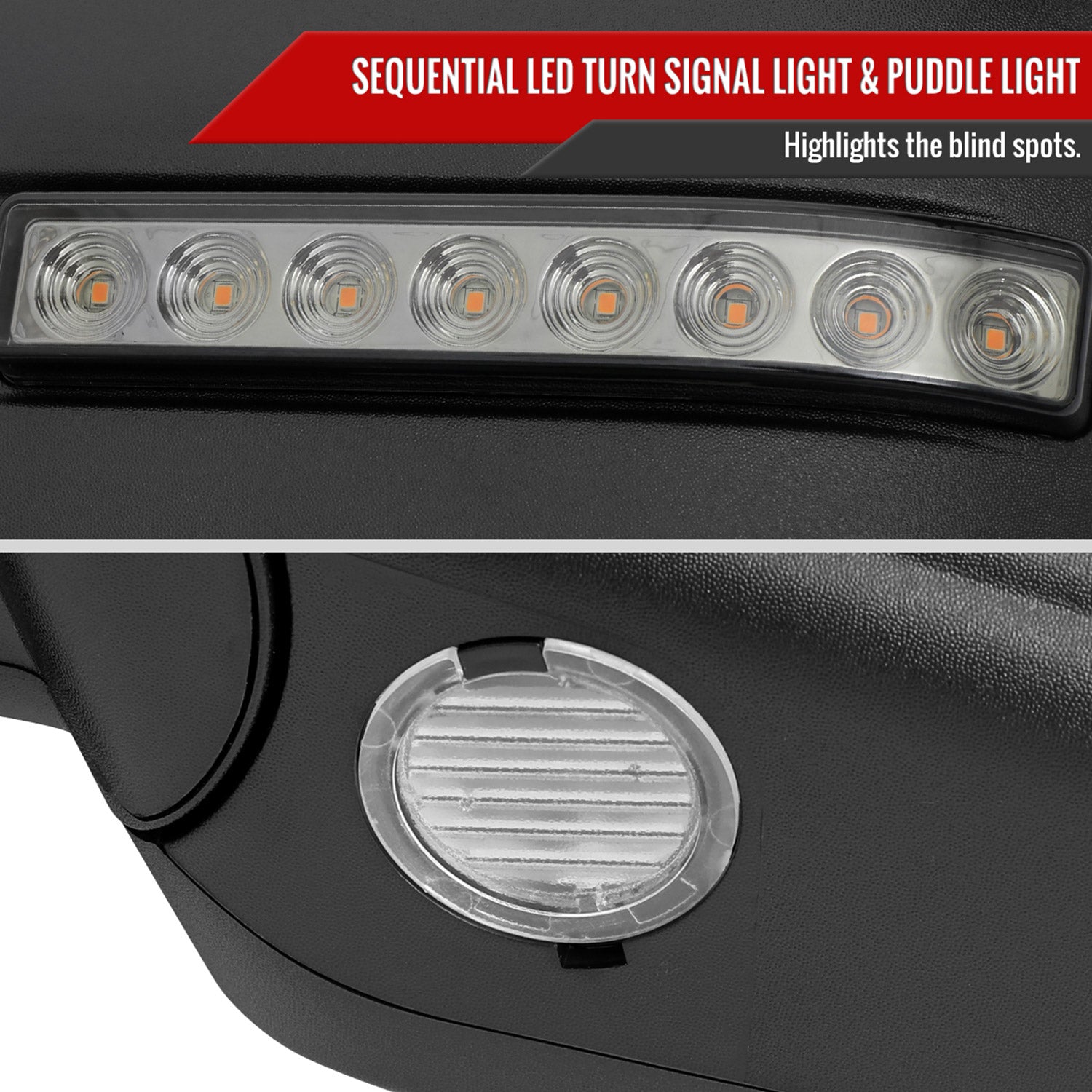 2007-2014 Ford F150 Chrome Heated Side Mirrors LED Turn Signal & Puddle Light