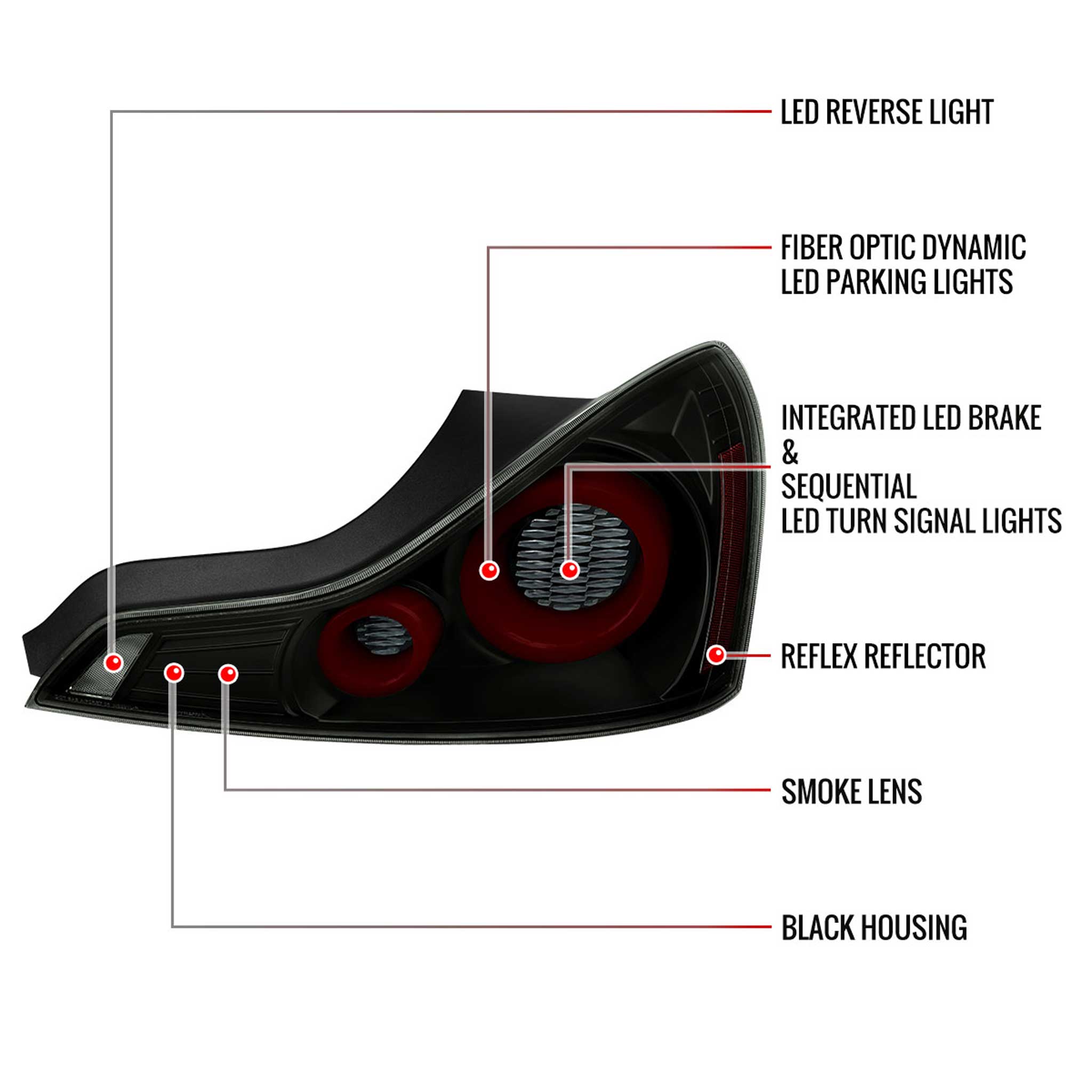 For Infiniti G37 2008-13 / Q60 Coupe 2014-15 Red LED Tail Lights Switchback Sequential Turn Signals Black Housing Smoked Lens
