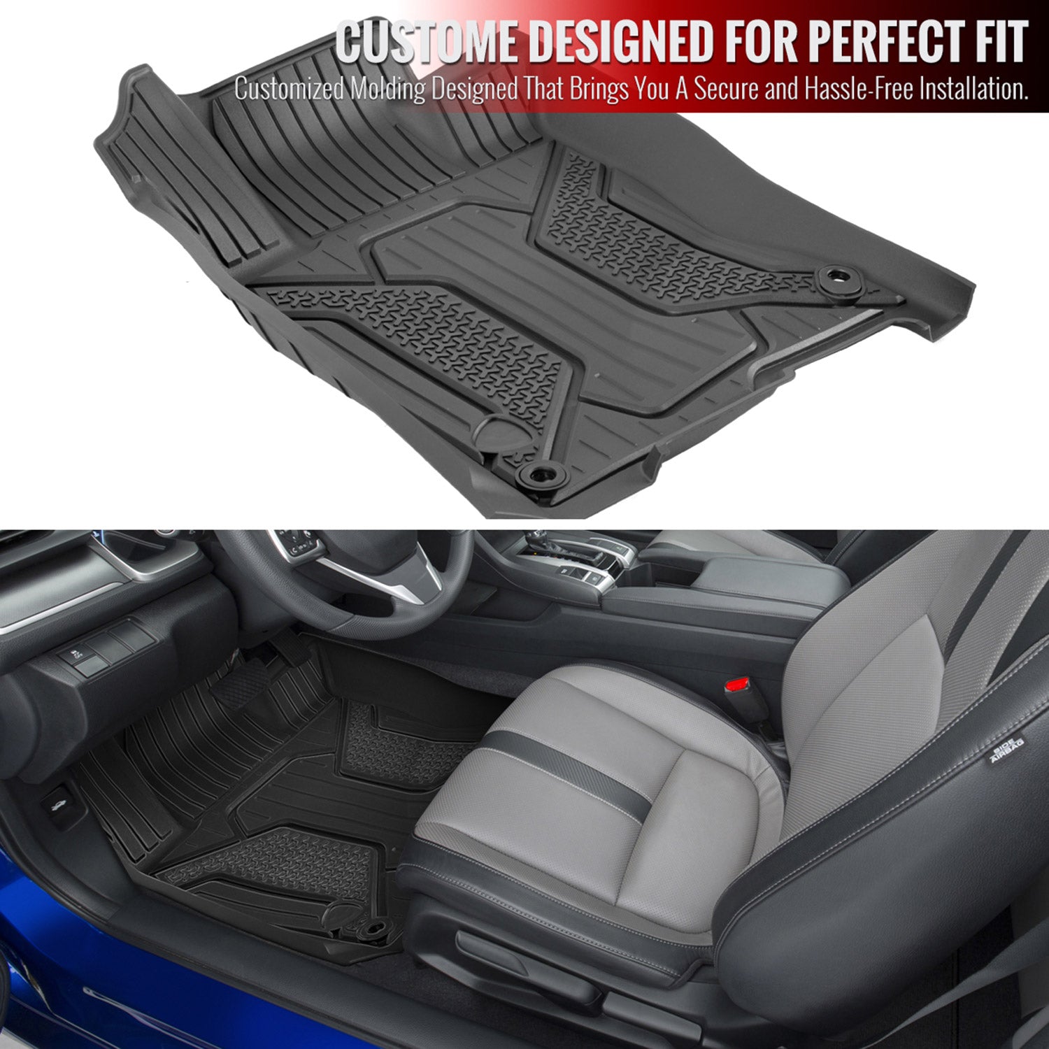 2016-2021 Honda Civic Matte Black TPE Front & Rear Floor Mats All Weather 5PC