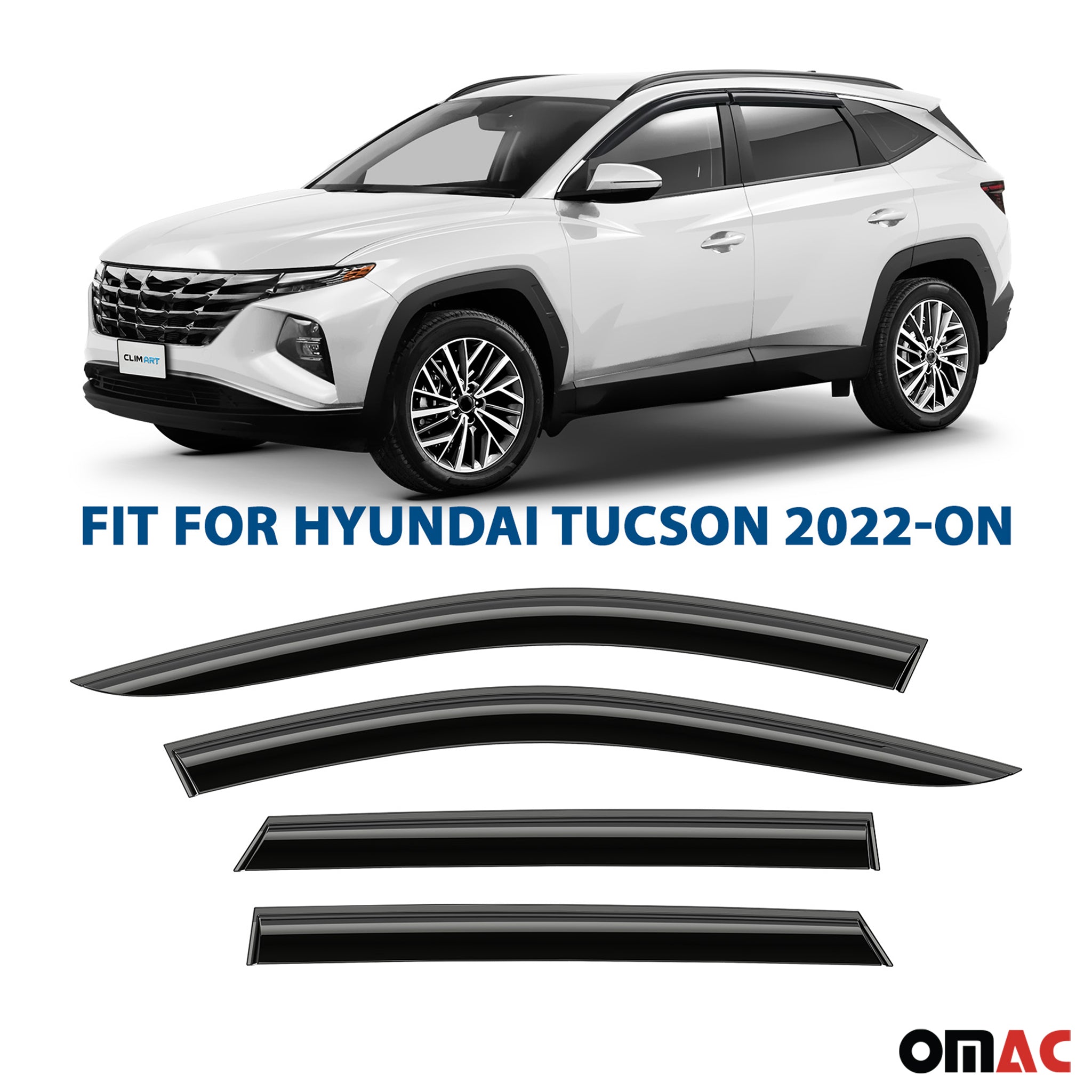 Clim Art Wind Deflectors for Hyundai Tucson 2021-2025 Shatterproof Smoke 4 Pcs