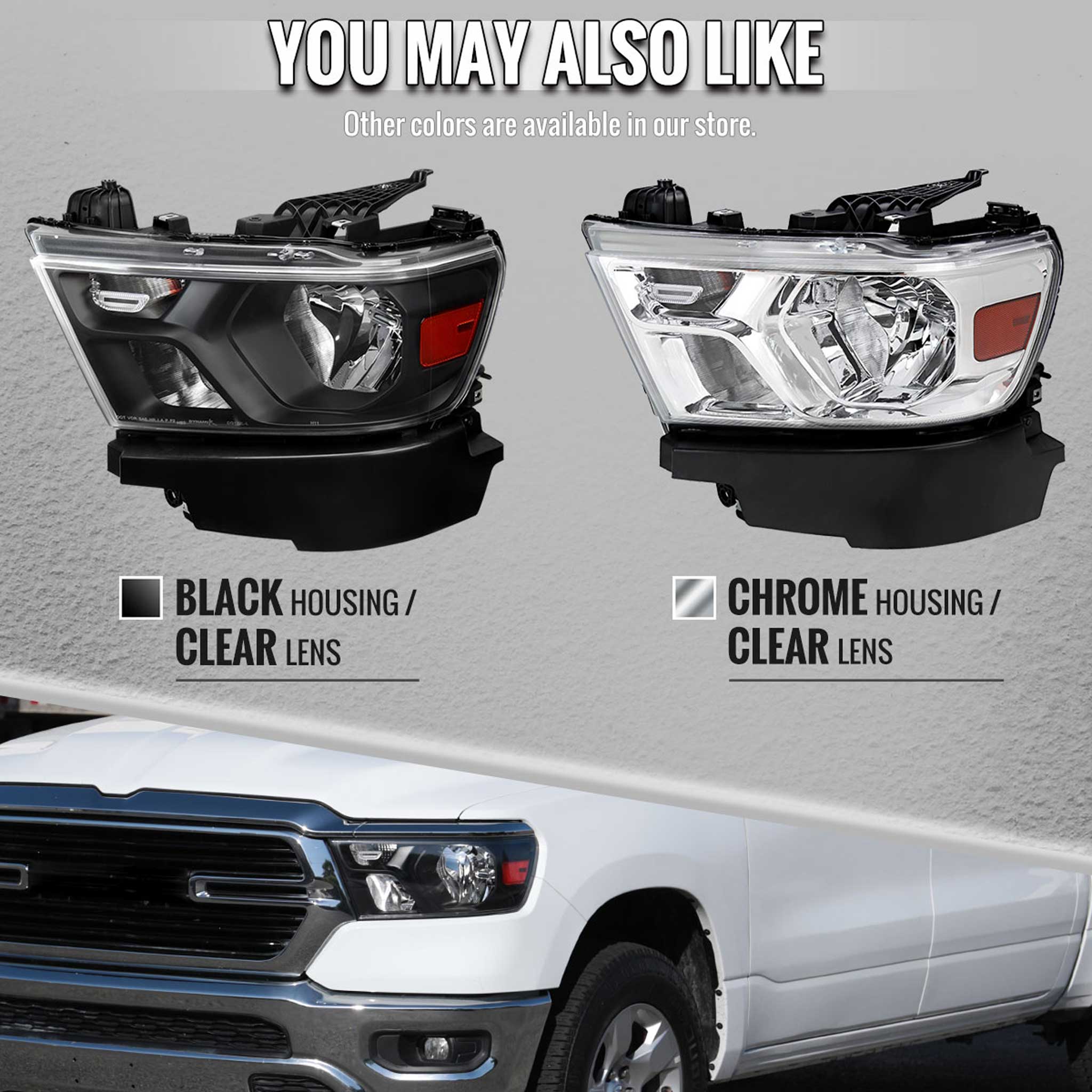 For Dodge RAM 1500 2019-2024 Factory Style Crystal Headlight Driver Side Only Black Housing Clear Lens