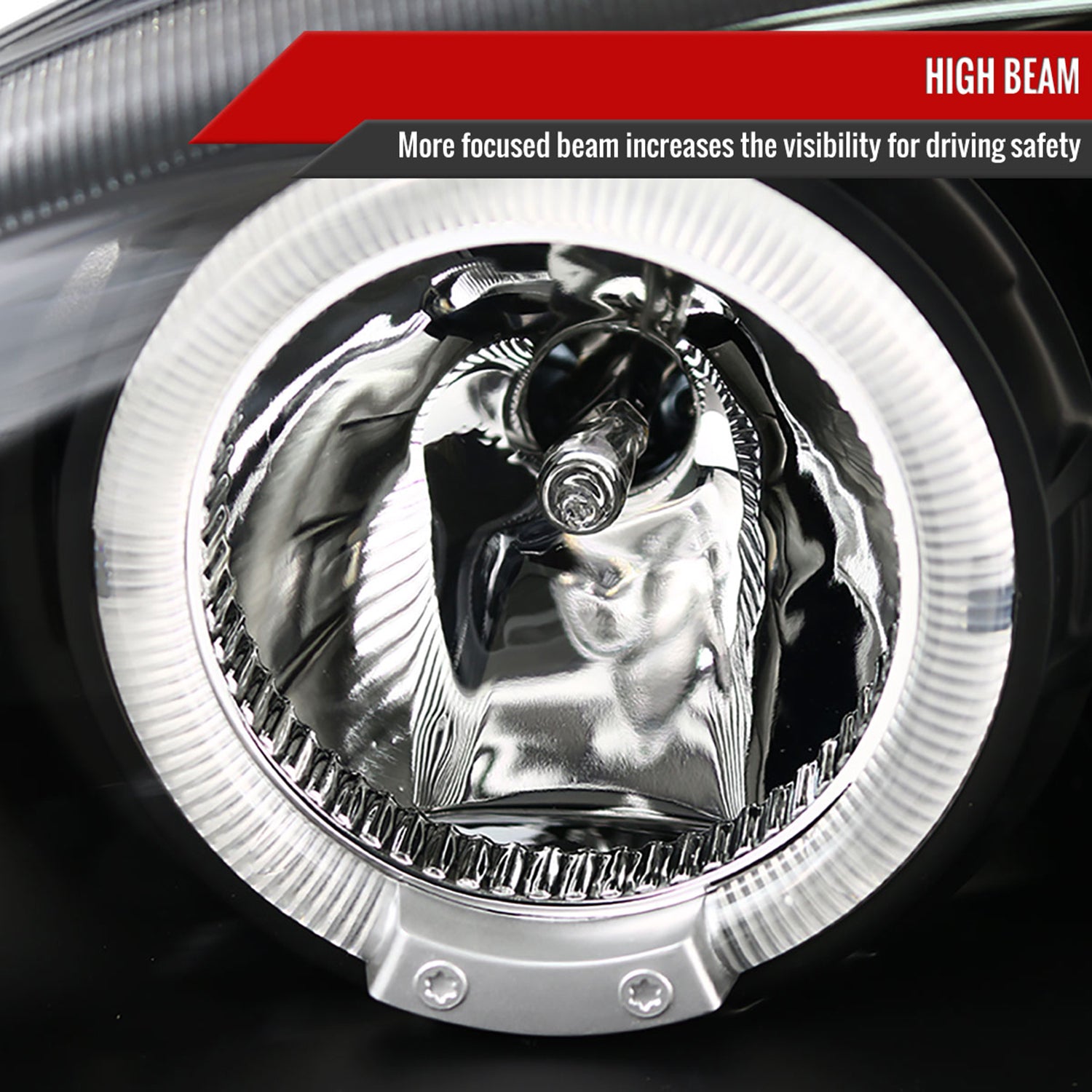 1994-1998 Ford Mustang Dual Halo Projector Headlights Matte Black/Clear Lens