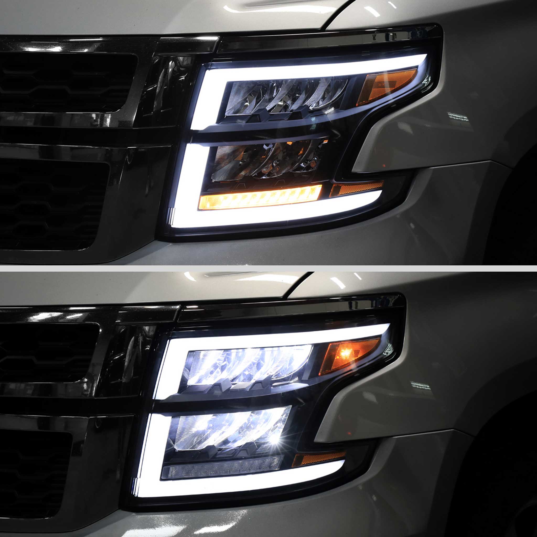 For Chevrolet Tahoe 2015-2020 Full LED DRL Sequential Headlights Matte Black Housing Clear Lens