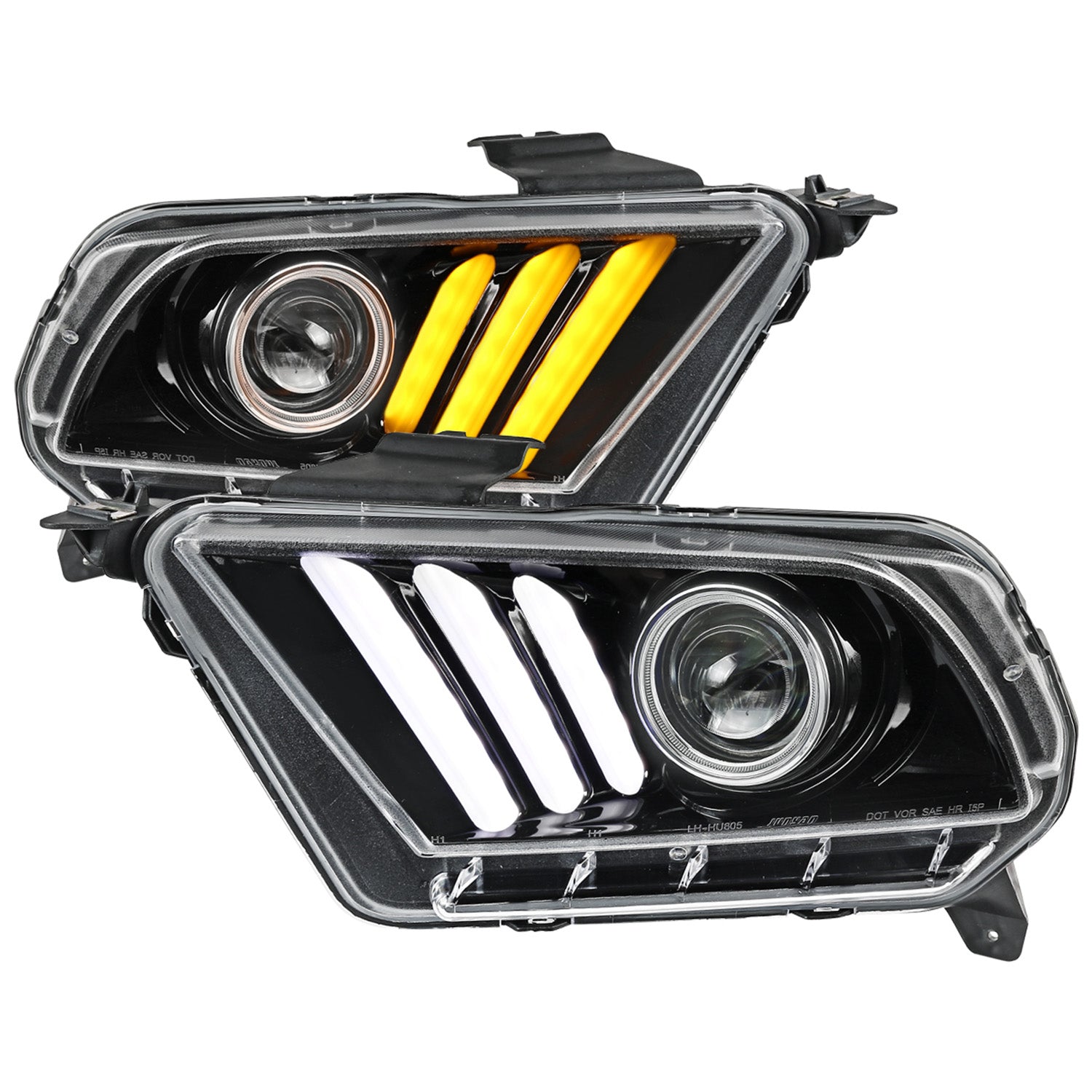 2010-2014 Ford Mustang LED Bar Projector Headlights Turn Signals Jet Black