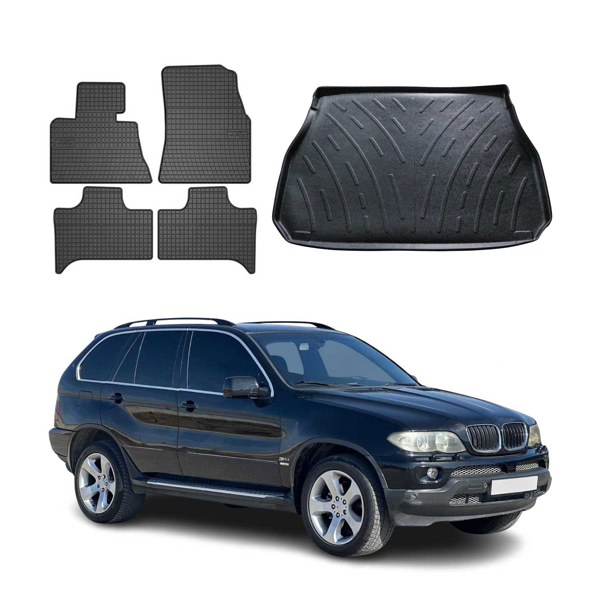2000-2006 BMW X5 1.gen Floor Mats & Cargo Liner Full Set All Weather Black