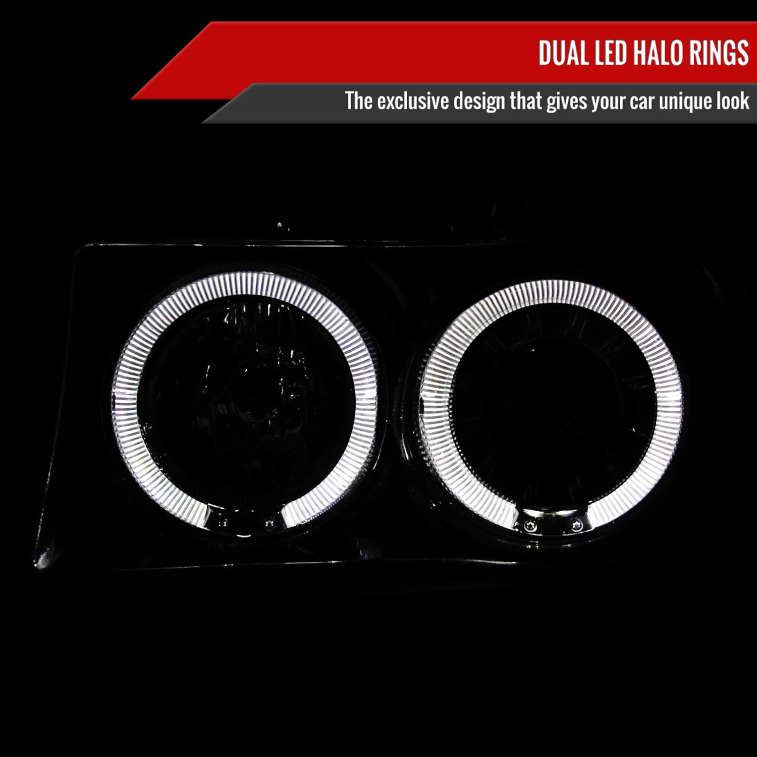 1992-1996 Ford F150 F-250 F-350 Bronco Dual Halo Projector Headlights Chrome