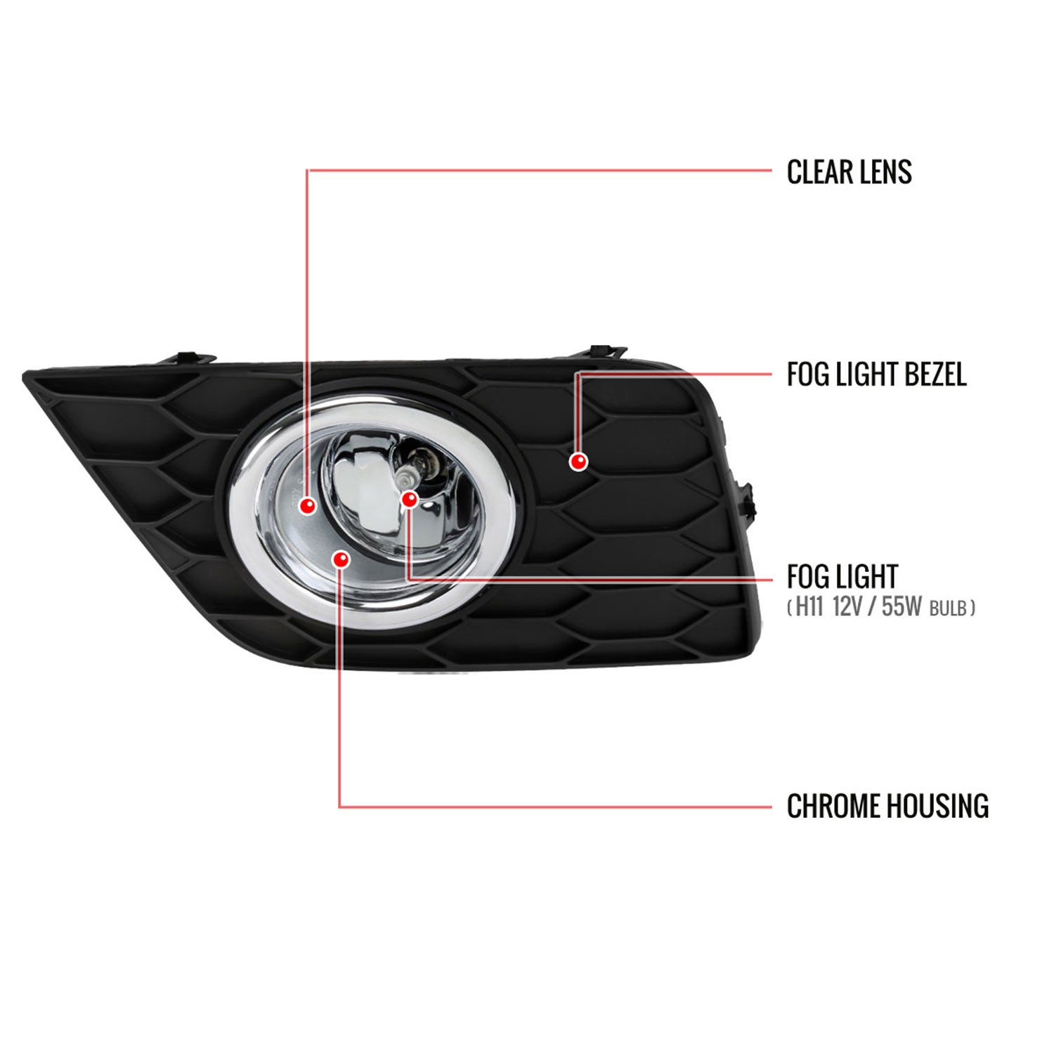 2016-2018 Nissan Sentra H11 Fog Lights Kit Chrome Housing/Clear Lens