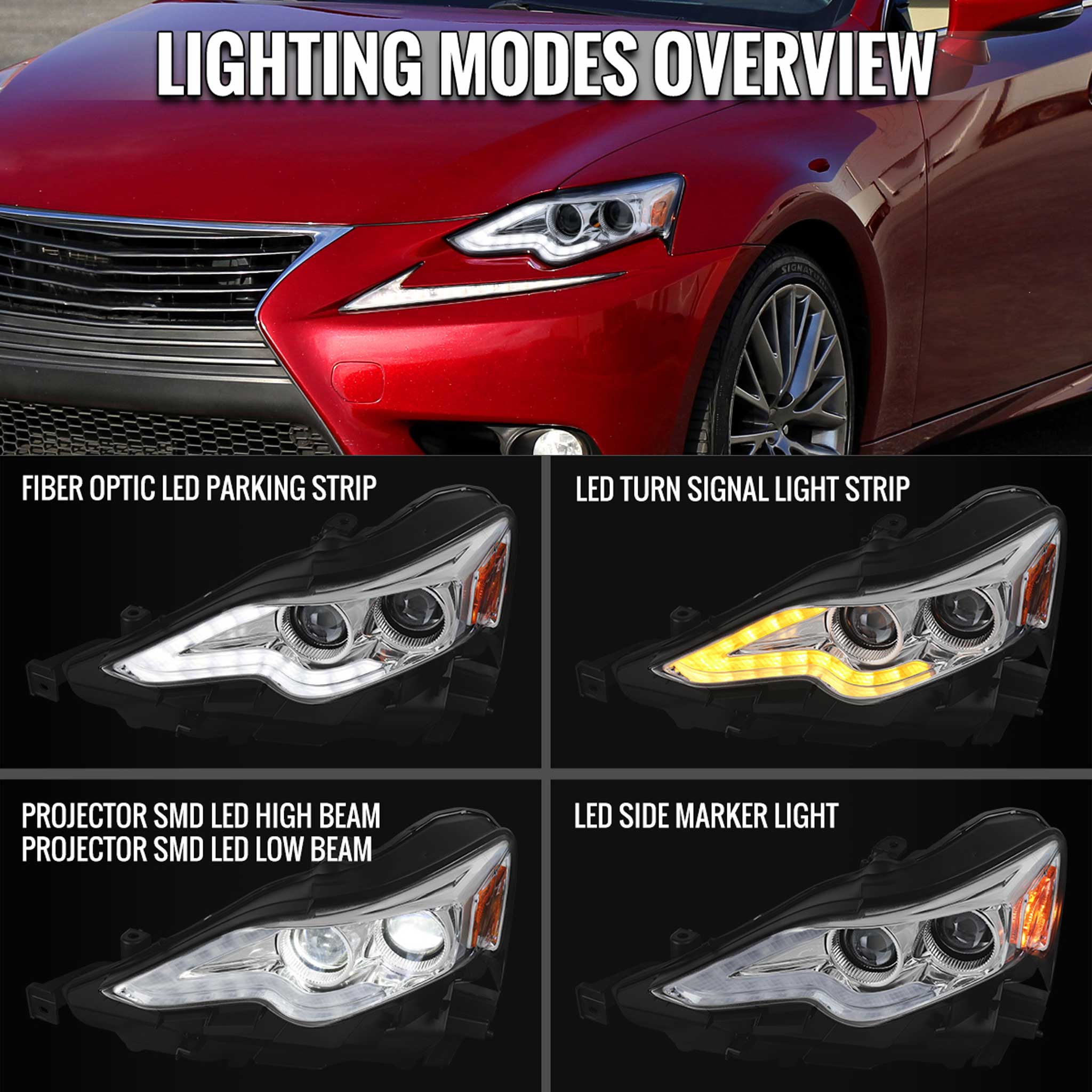 For Lexus IS250 IS350 2014-2016 Full LED Project healight Chrome Housing Clear lens