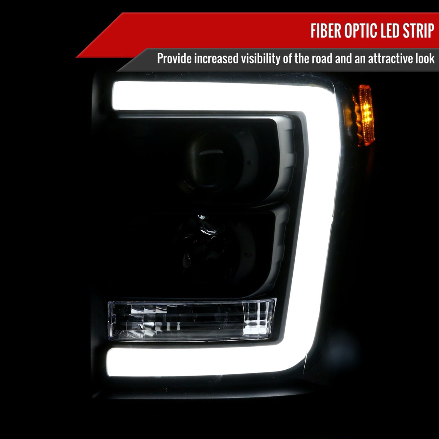 2011-2016 F-250/350/450/550 Super Duty LED CBar Projector Headlights Black