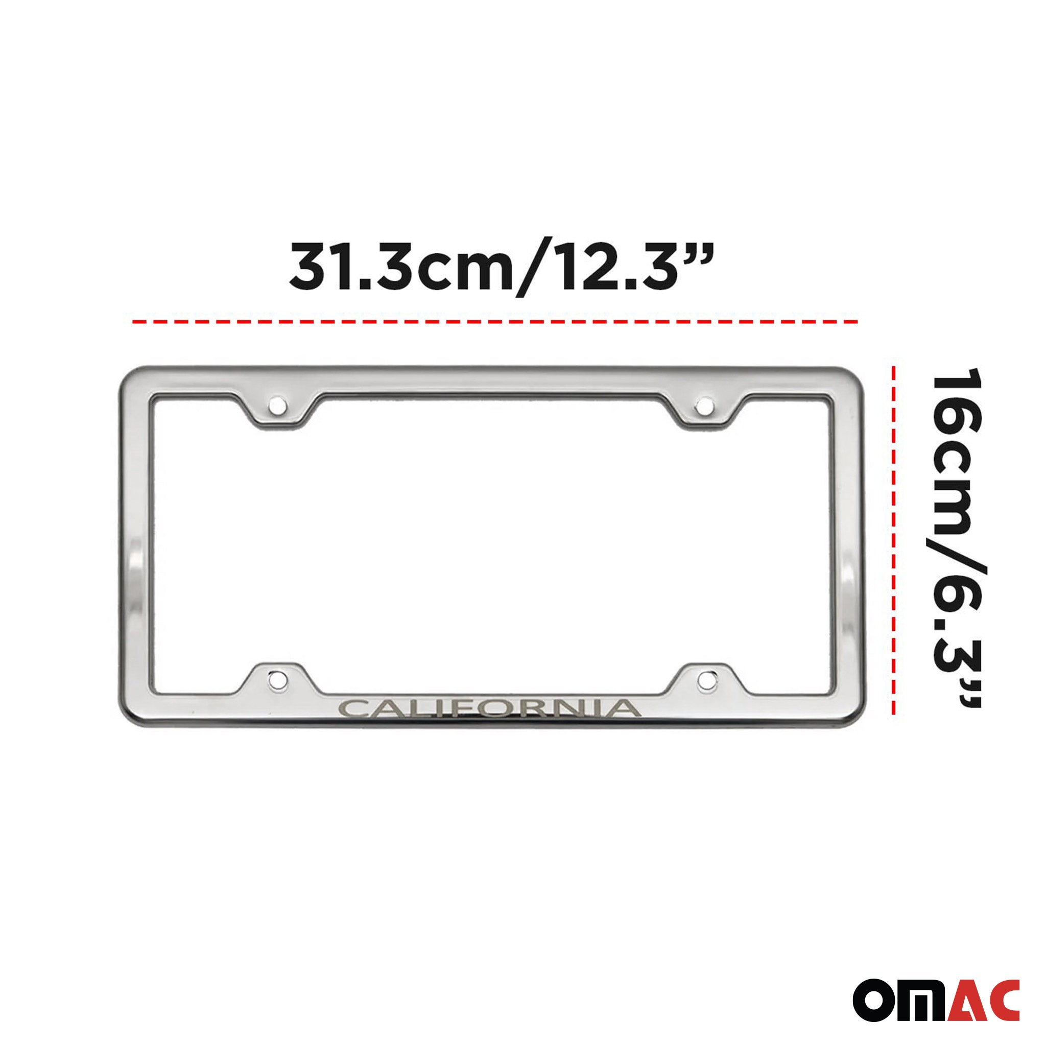 CALIFORNIA Print License Plate Frame Tag Holder Chrome S. Steel 2 Pcs.